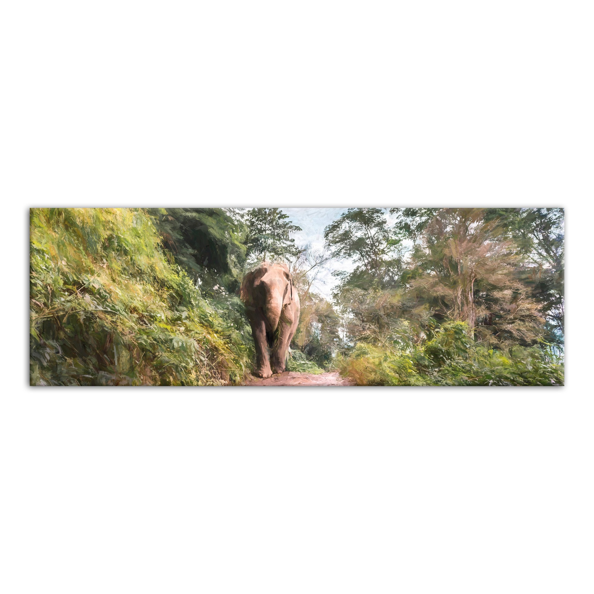 Elephant in Forest 36x12 Canvas Wall Art