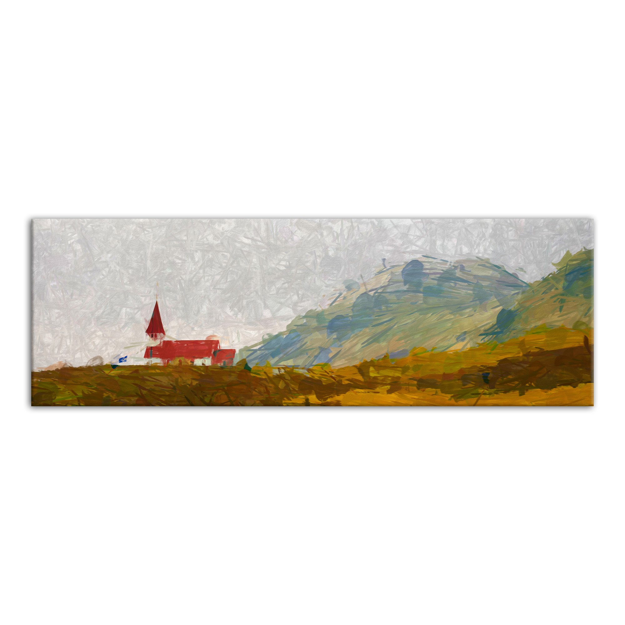 Mountainside Church 36x12 Canvas Wall Art