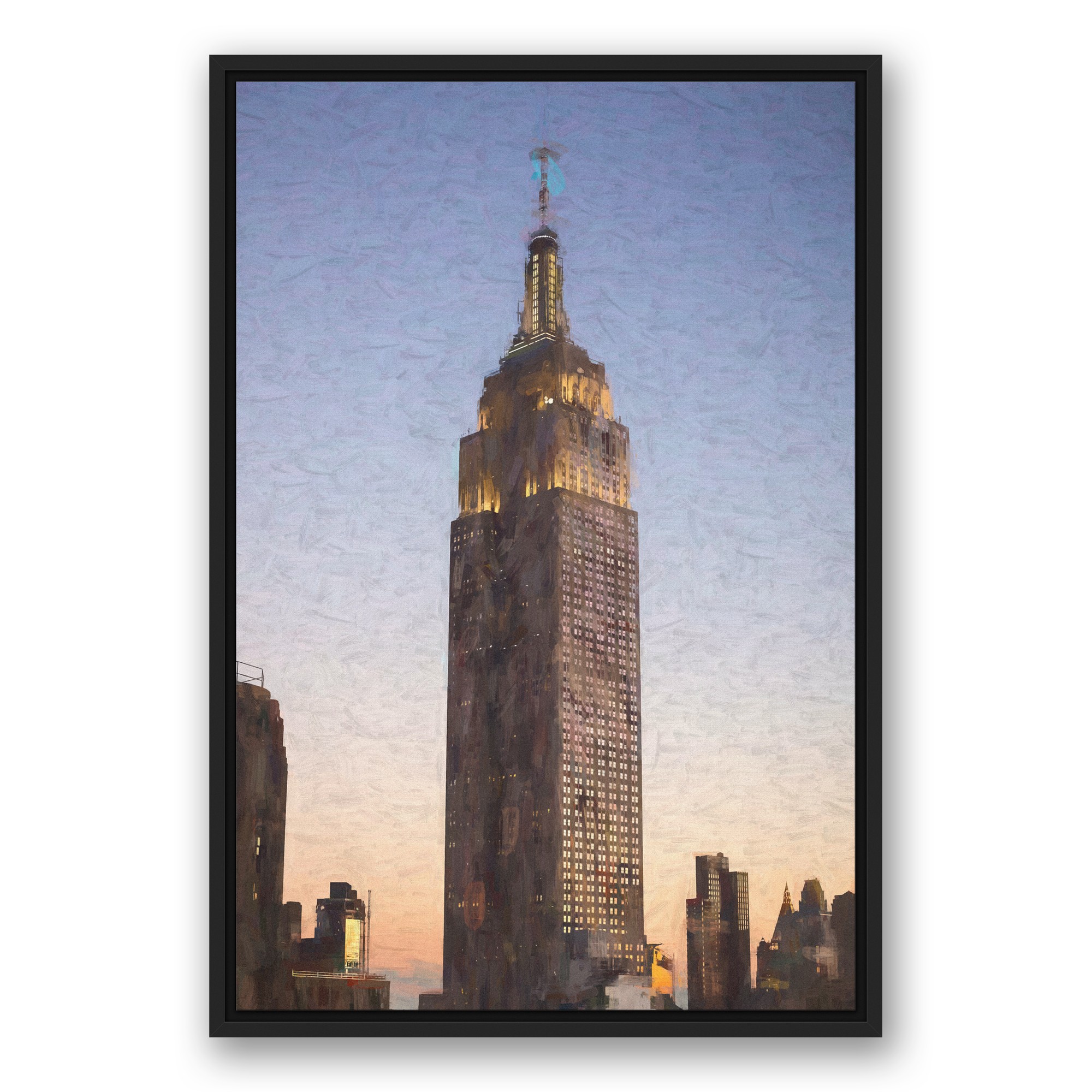 Sunset Building 20x30 Black Floating Framed Canvas