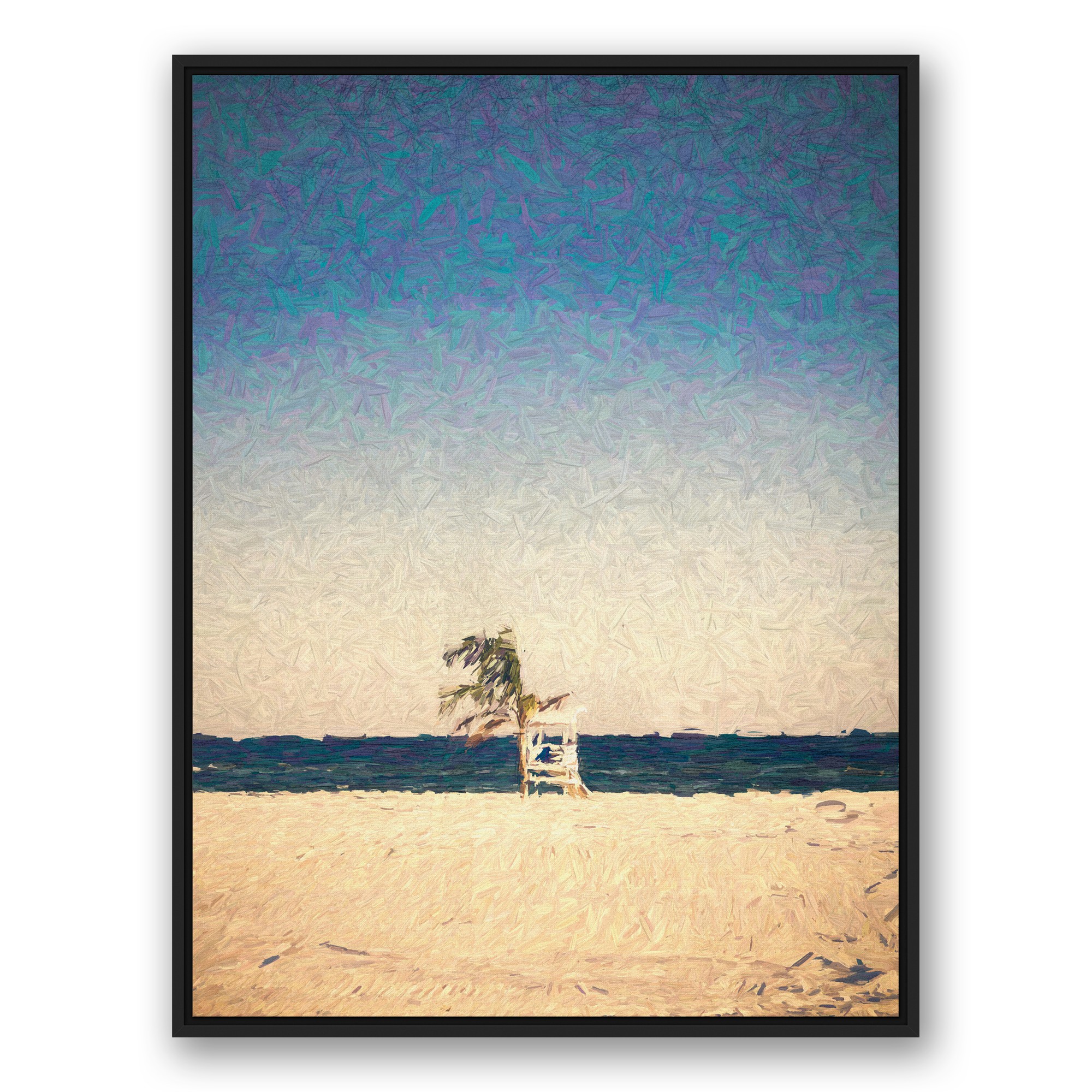Abstract Beach 30x40 Black Floating Framed Canvas