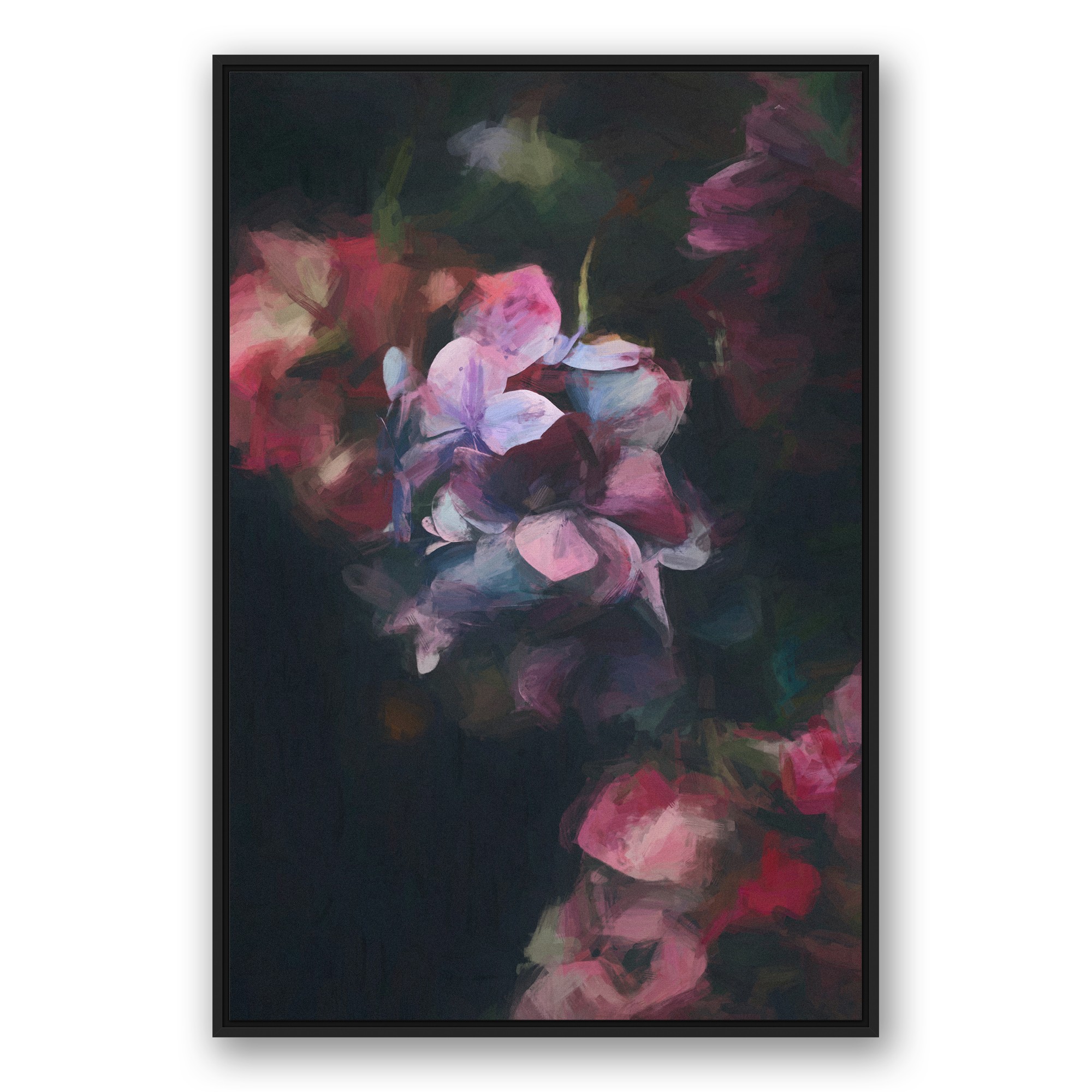 Dark Florals 32x48 Black Floating Framed Canvas