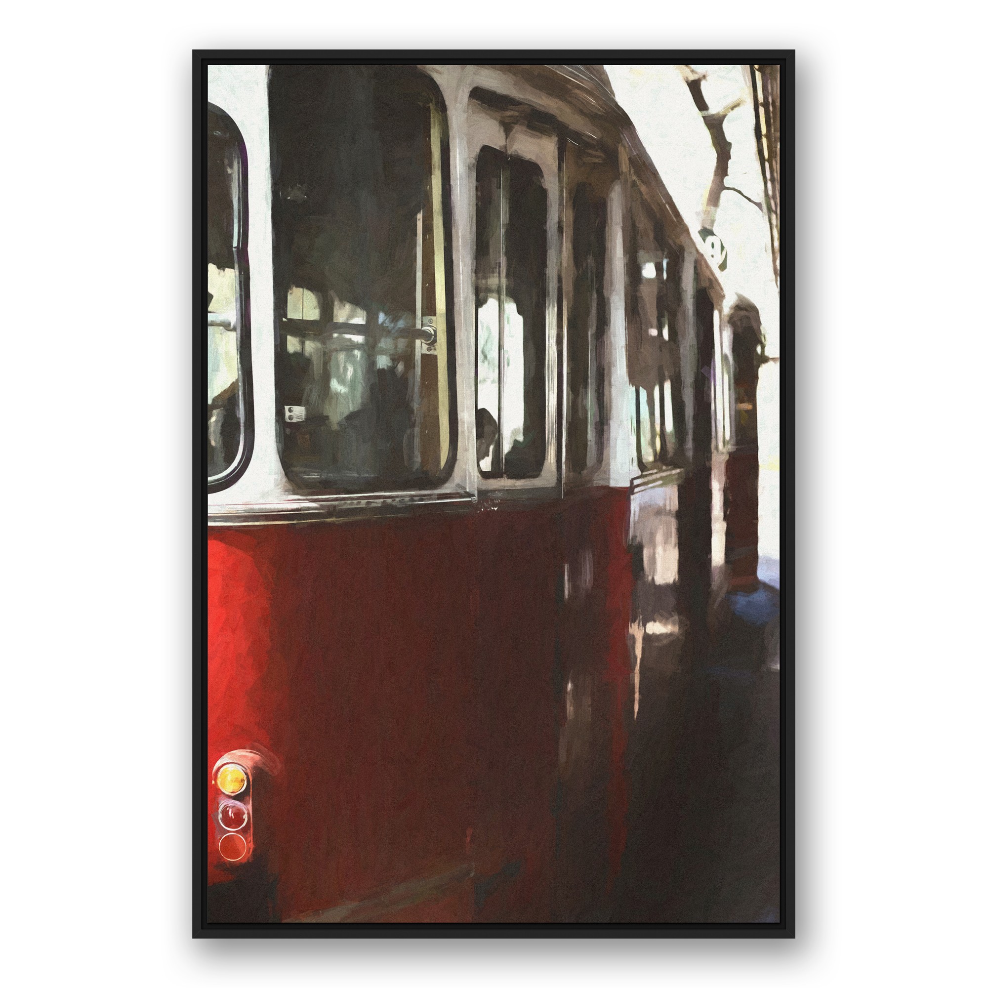 Red Trolley 32x48 Black Floating Framed Canvas