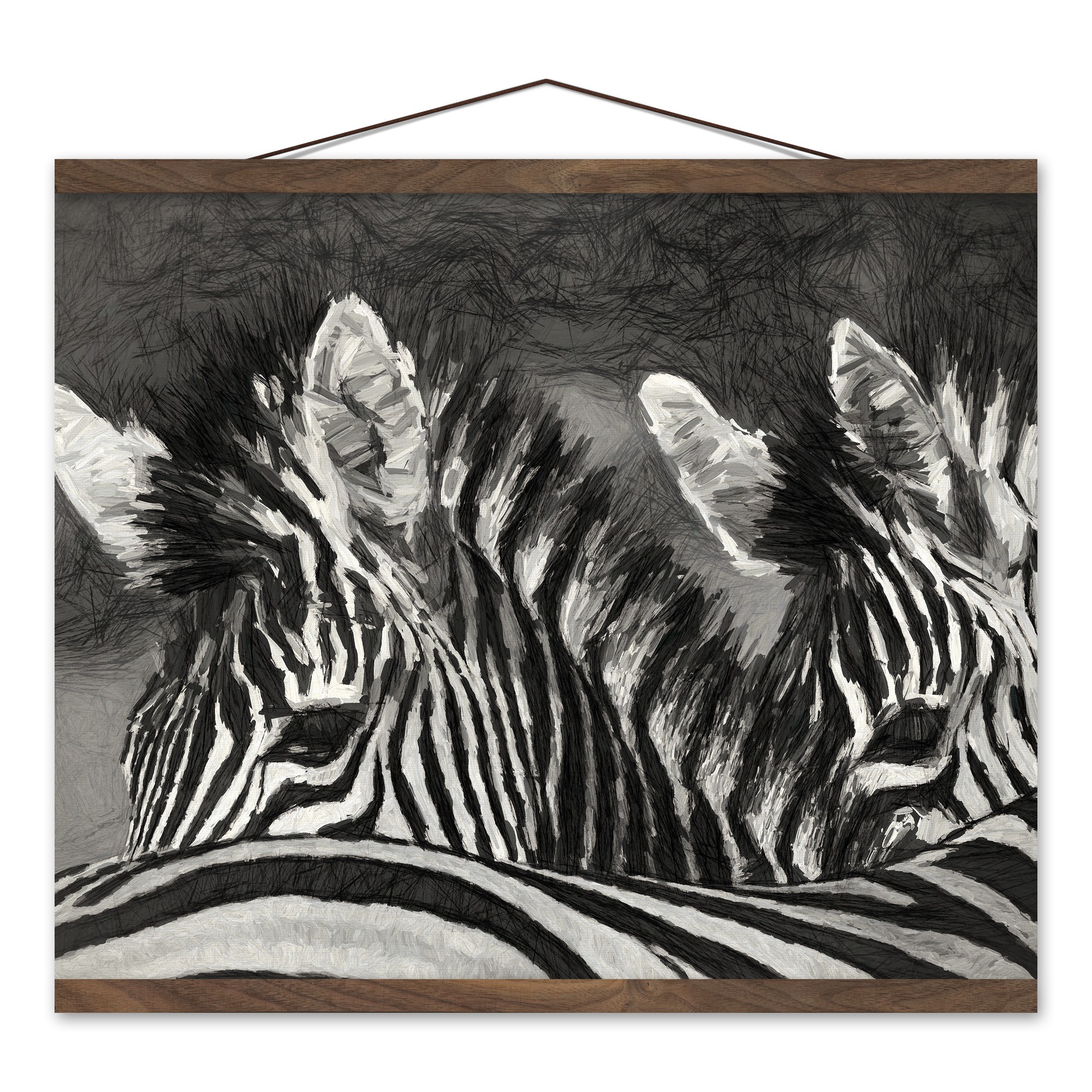 Black and White Zebra 16x20 Teak Hanging Canvas