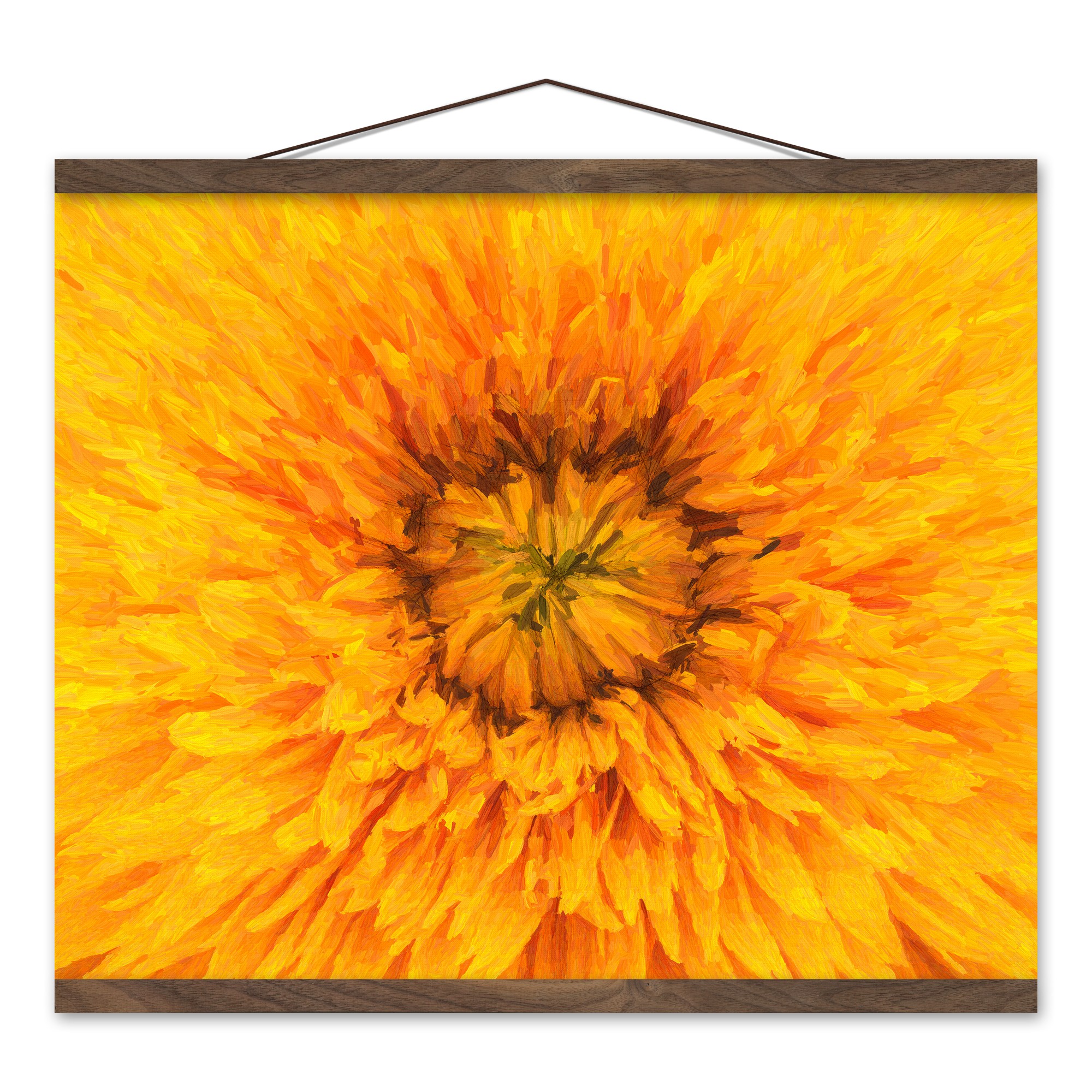 Bright Dandelion 16x20 Teak Hanging Canvas