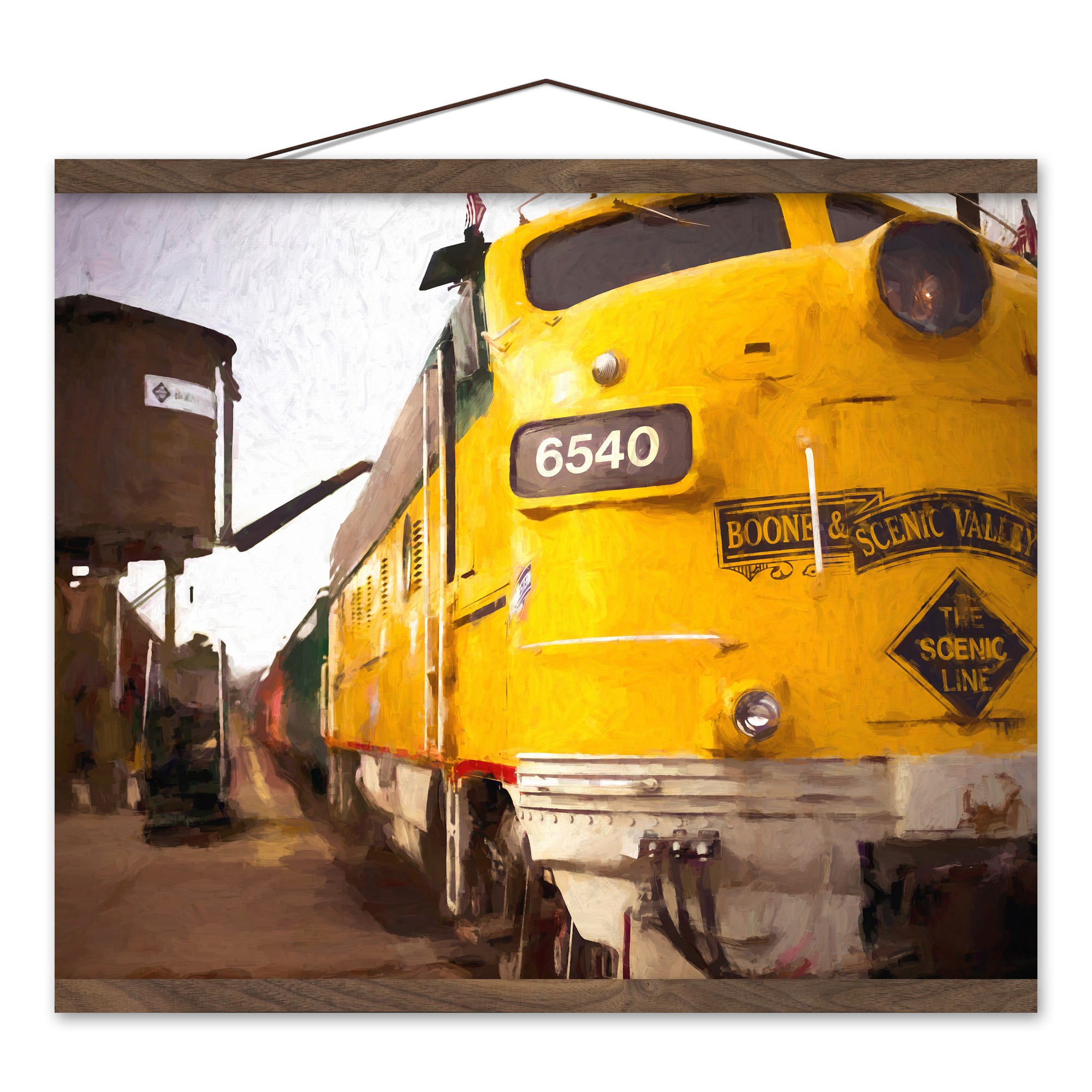 Yellow Train 16x20 Teak Hanging Canvas