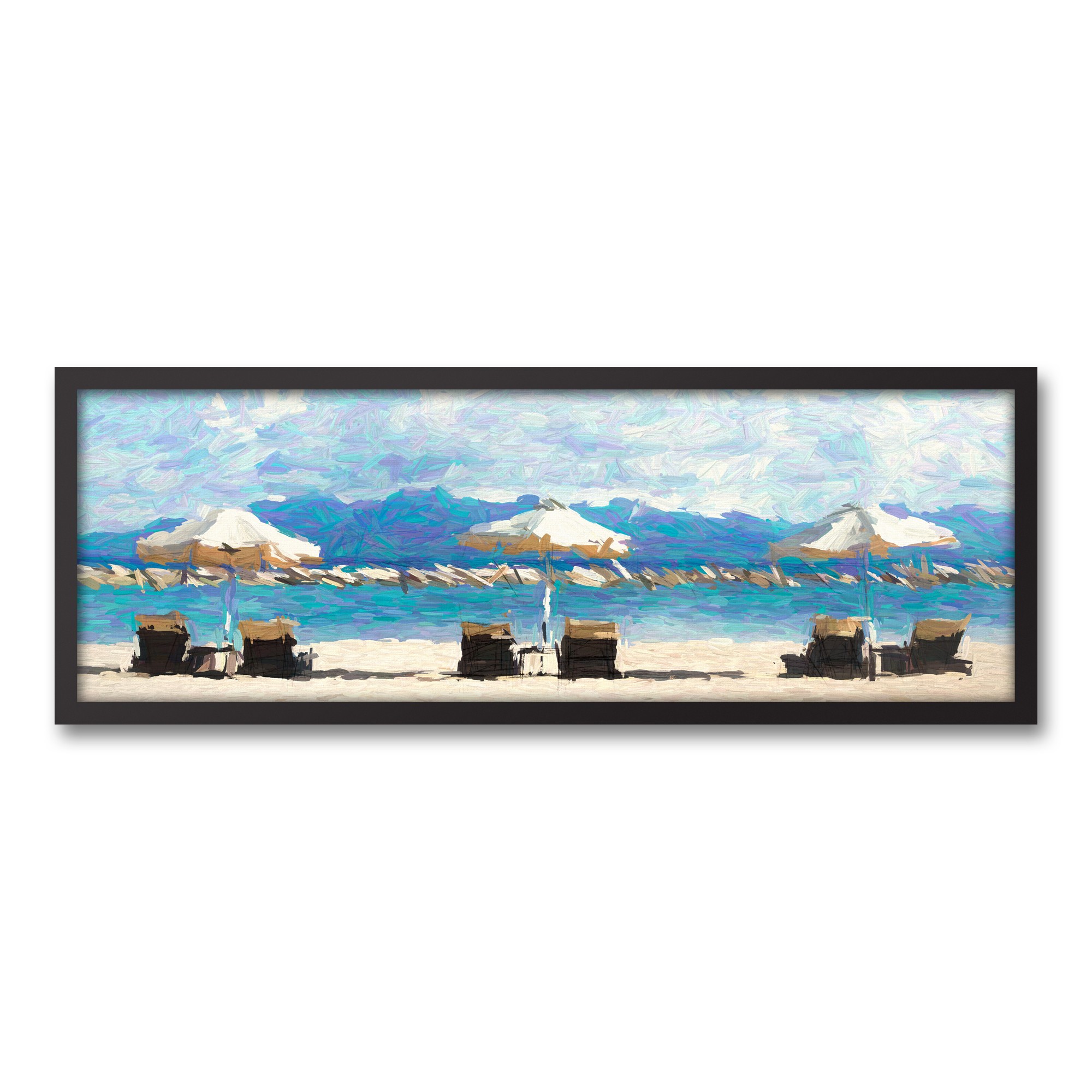 Row of Beach Chairs 36x12 Black Framed Canvas