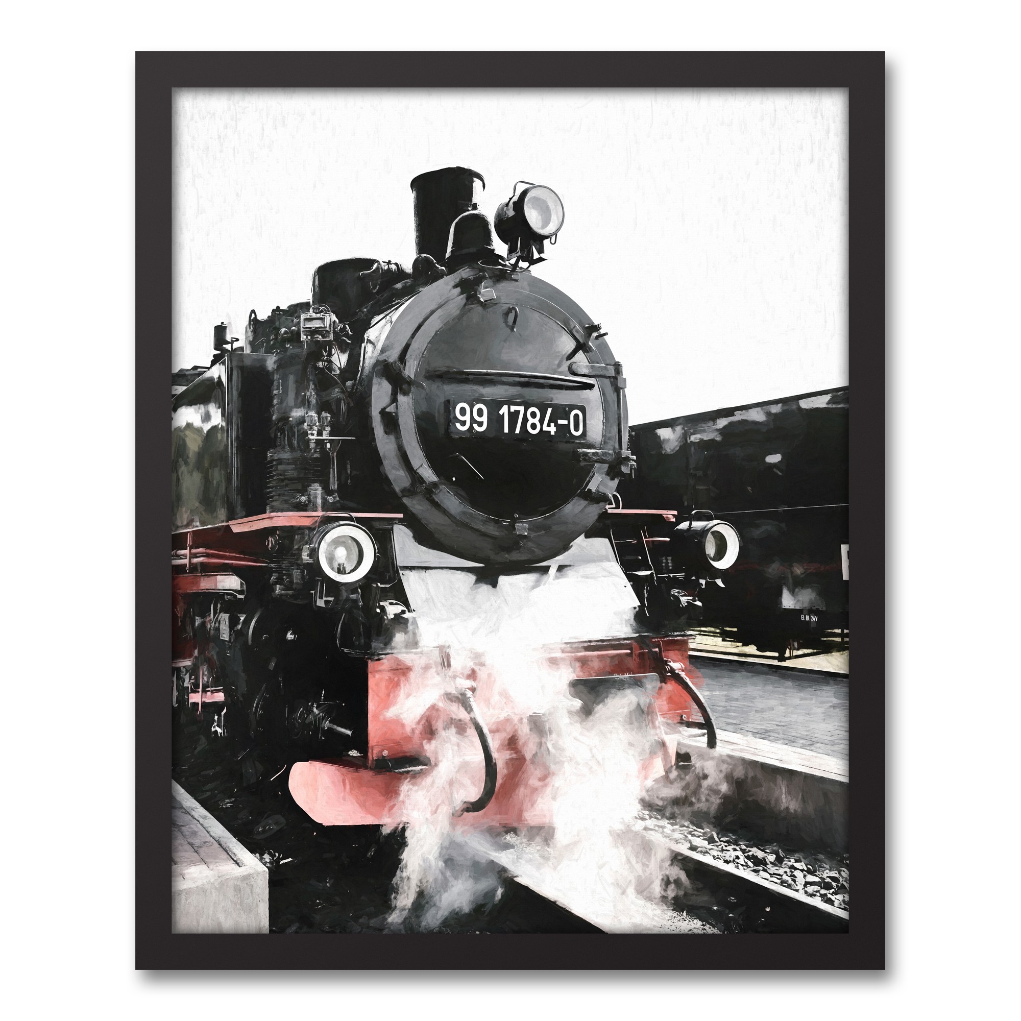 Black and Red Train 16x20 Black Framed Canvas