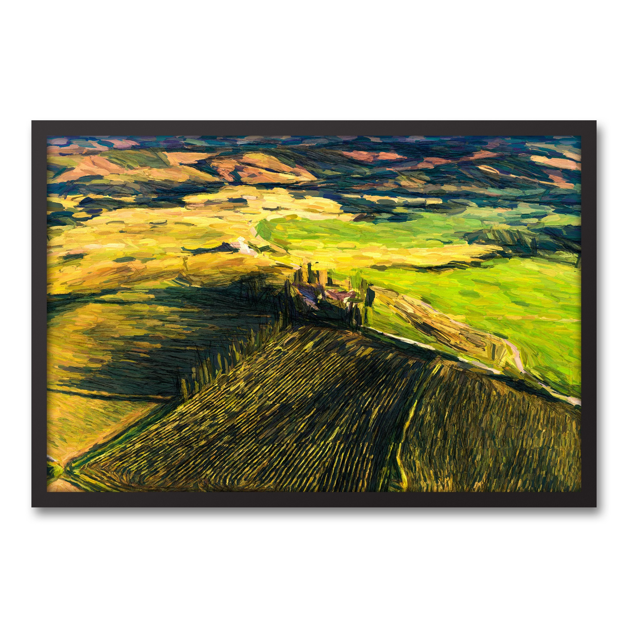 Painted Farmland 30x20 Black Framed Canvas