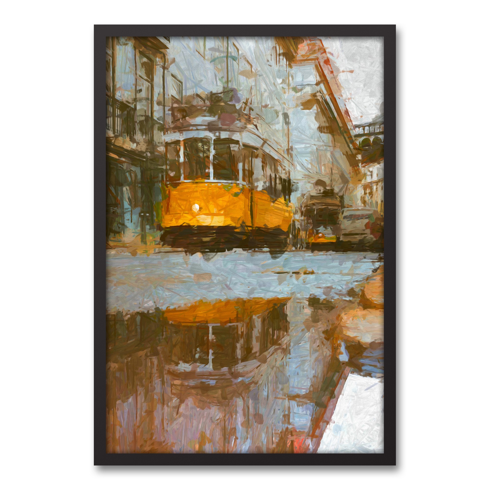 Yellow Trolley 20x30 Black Framed Canvas