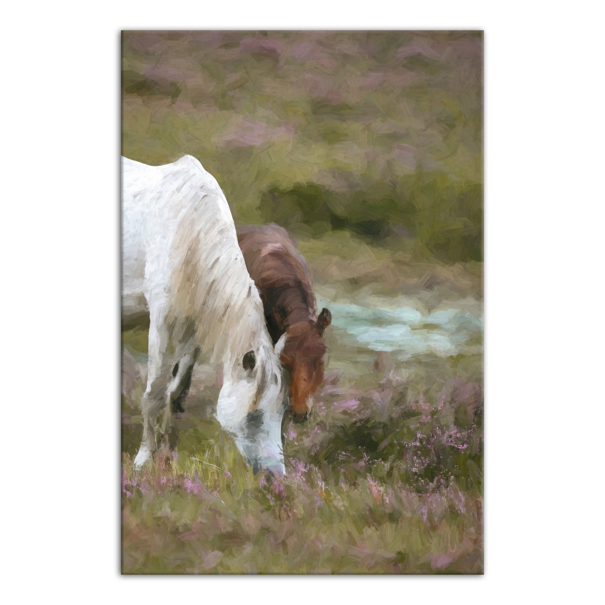 Two Horses Grazing 20x30 Canvas Wall Art
