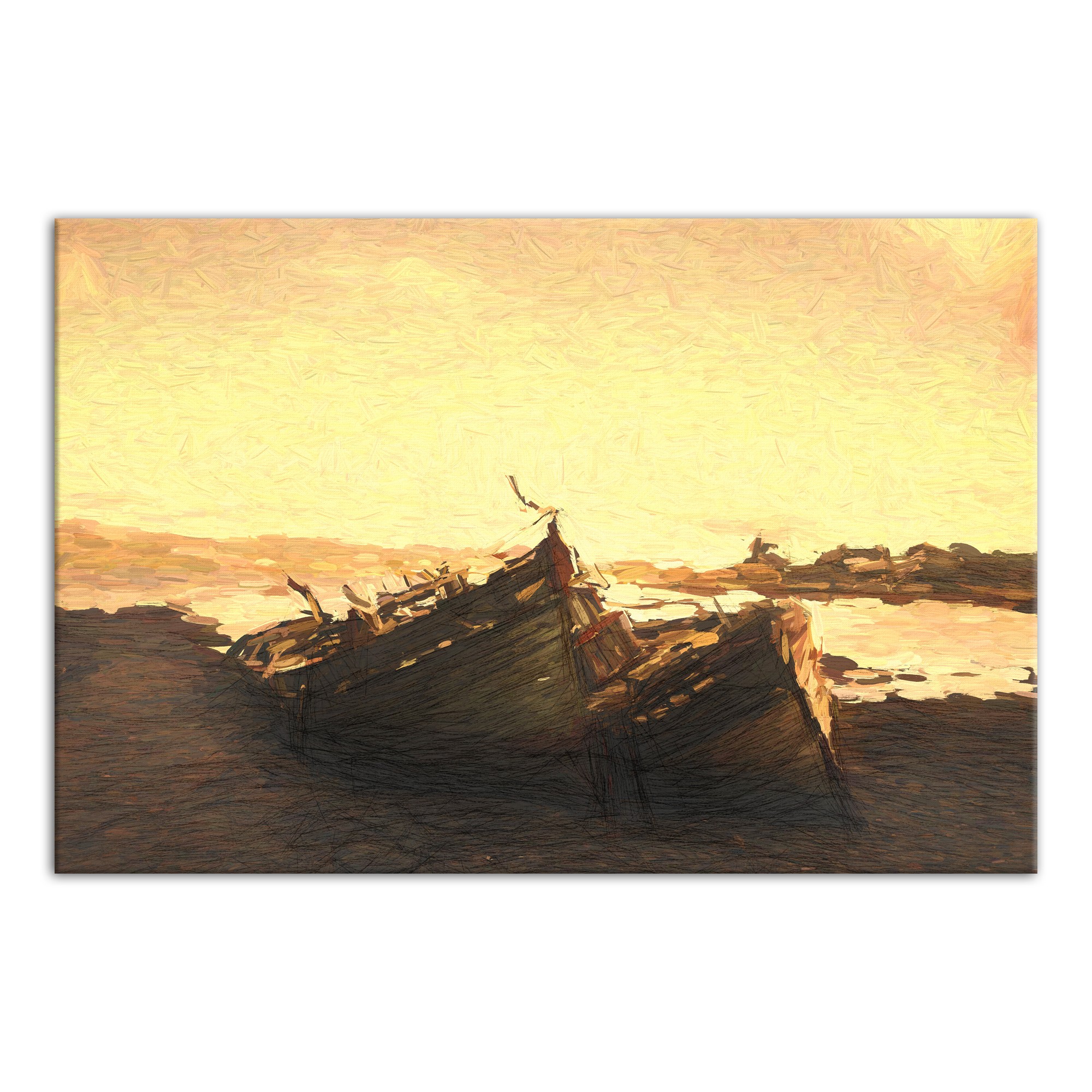 Golden Boats 30x20 Canvas Wall Art
