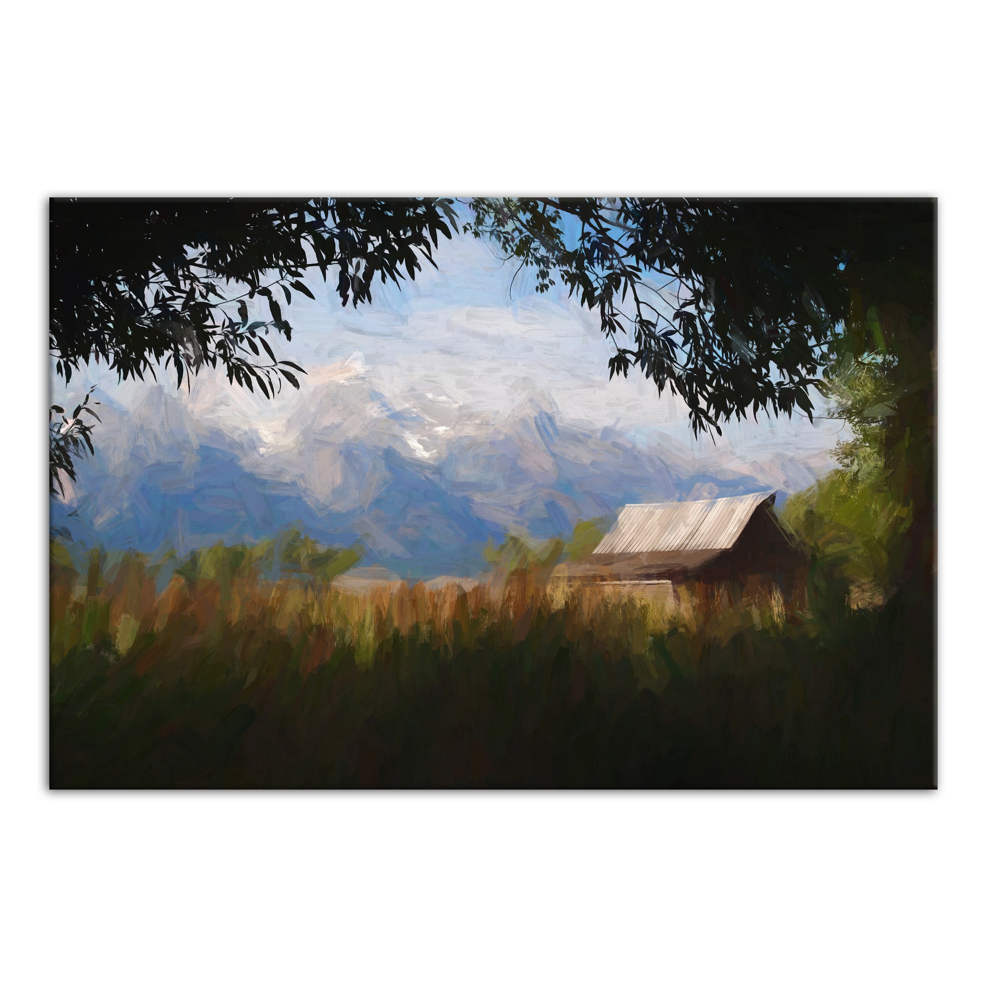 Mountain View Through Trees 30x20 Canvas Wall Art