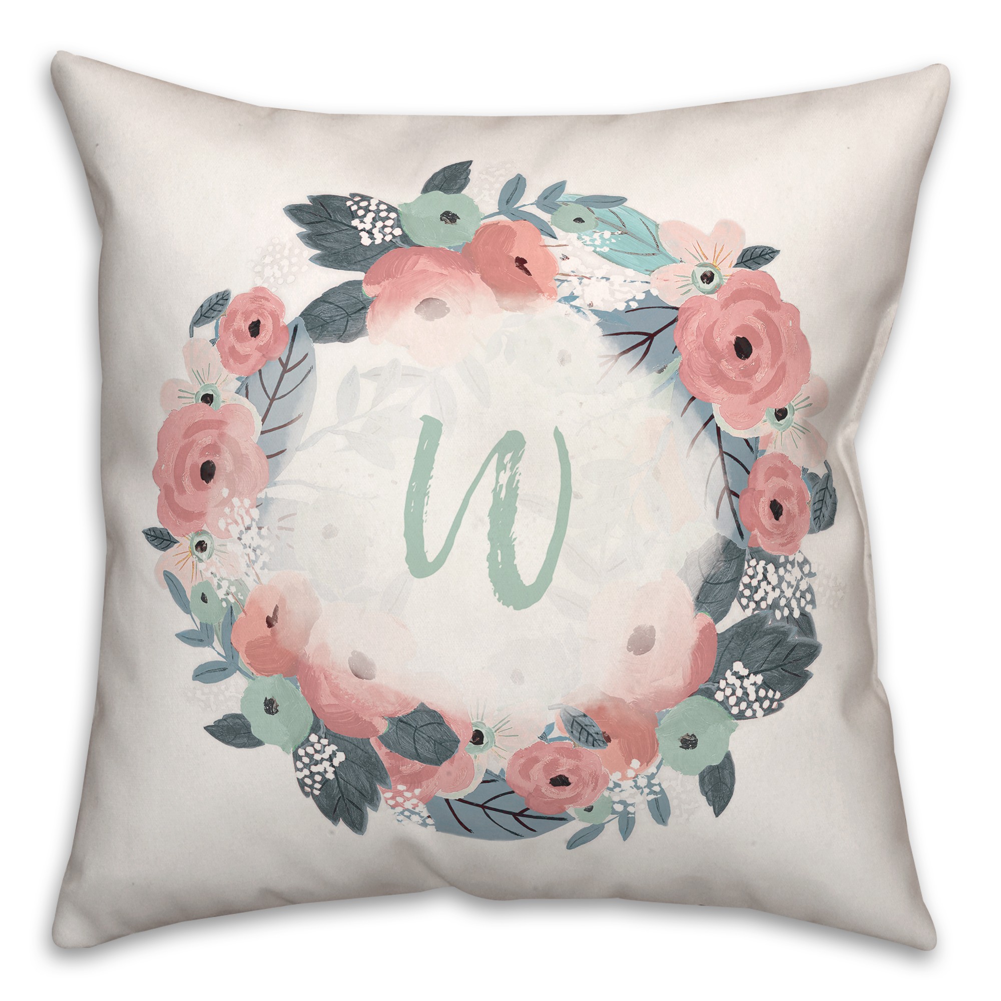 W Monogram Wreath 18x18 Spun Poly Pillow
