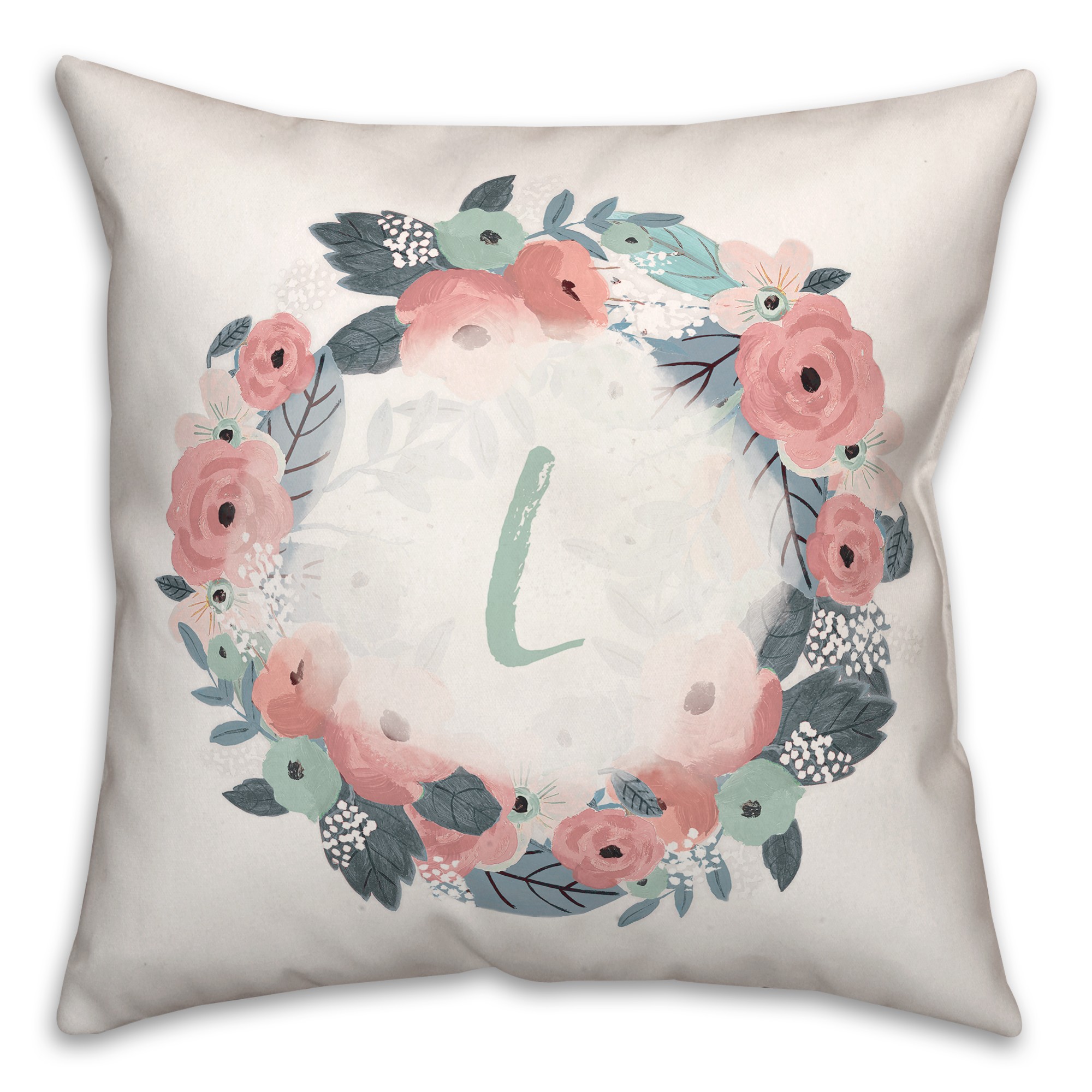 L Monogram Wreath 18x18 Spun Poly Pillow