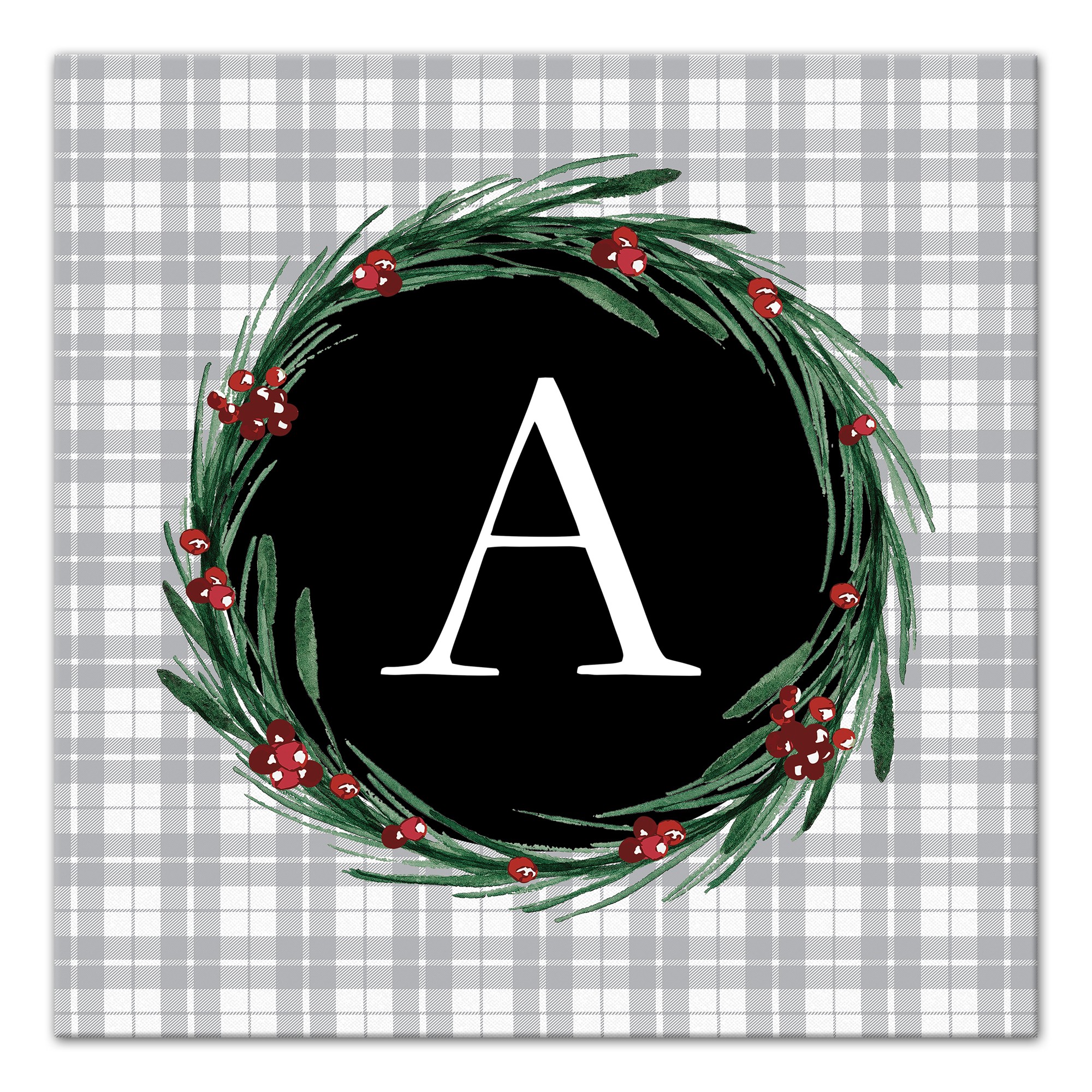 Plaid Monogram 16x16 Personalized Canvas Wall Art