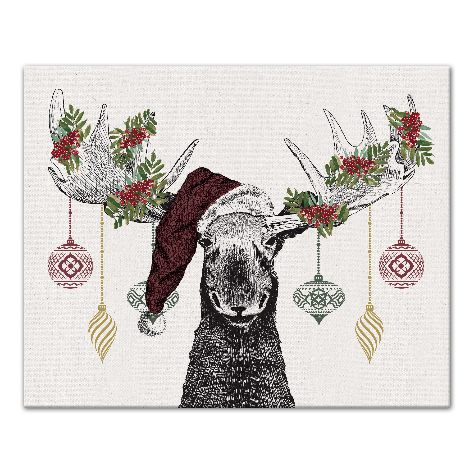 Christmas Moose 20x16 Canvas Wall Art