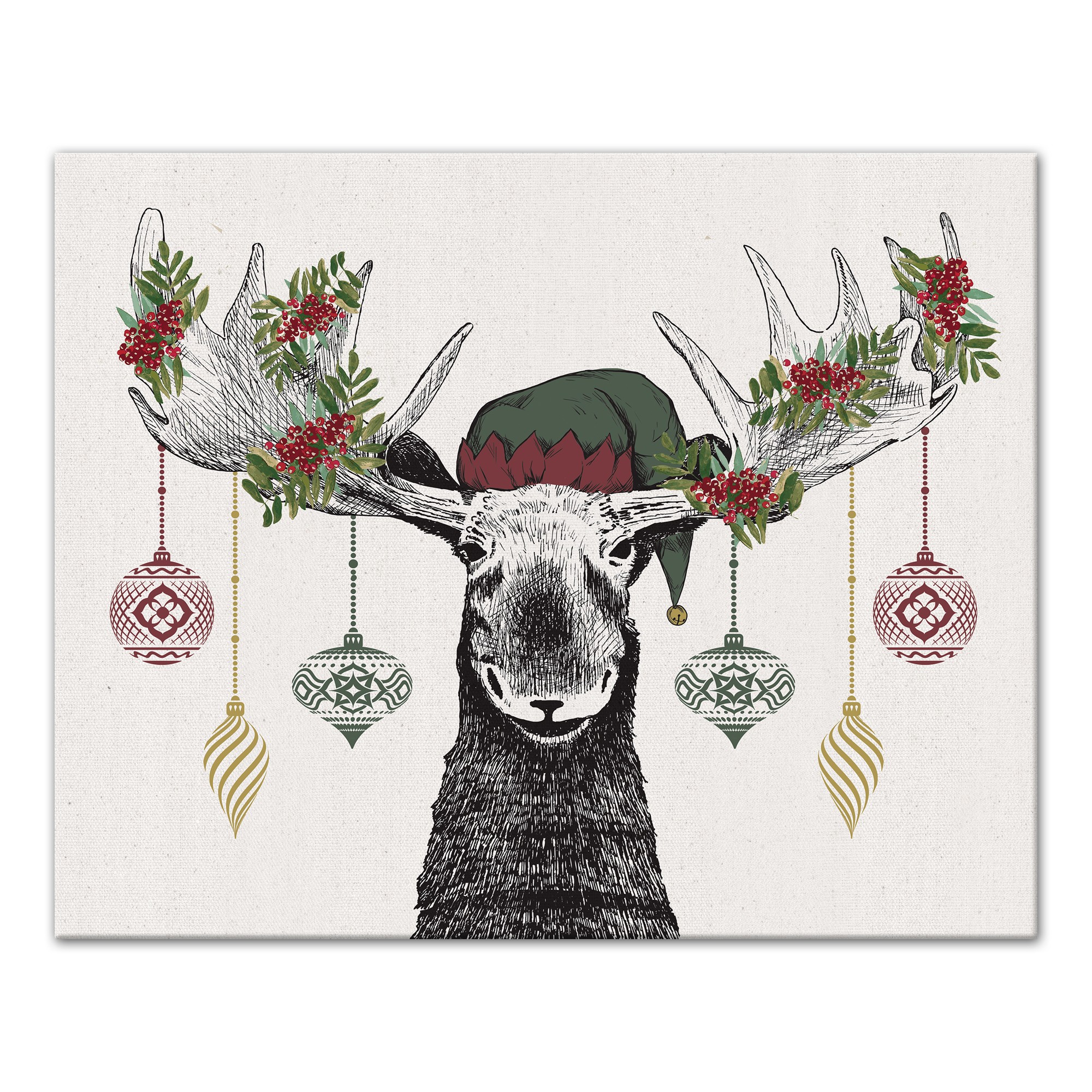 Christmas Moose 20x16 Canvas Wall Art