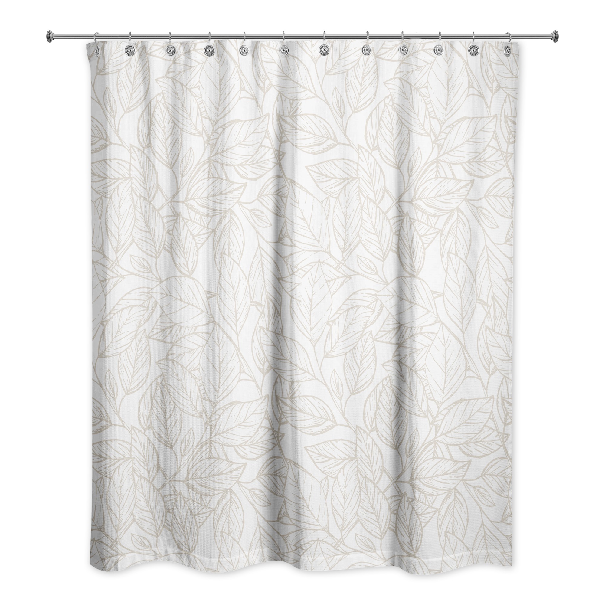 Beige Line Leaf Pattern 71x74 Shower Curtain