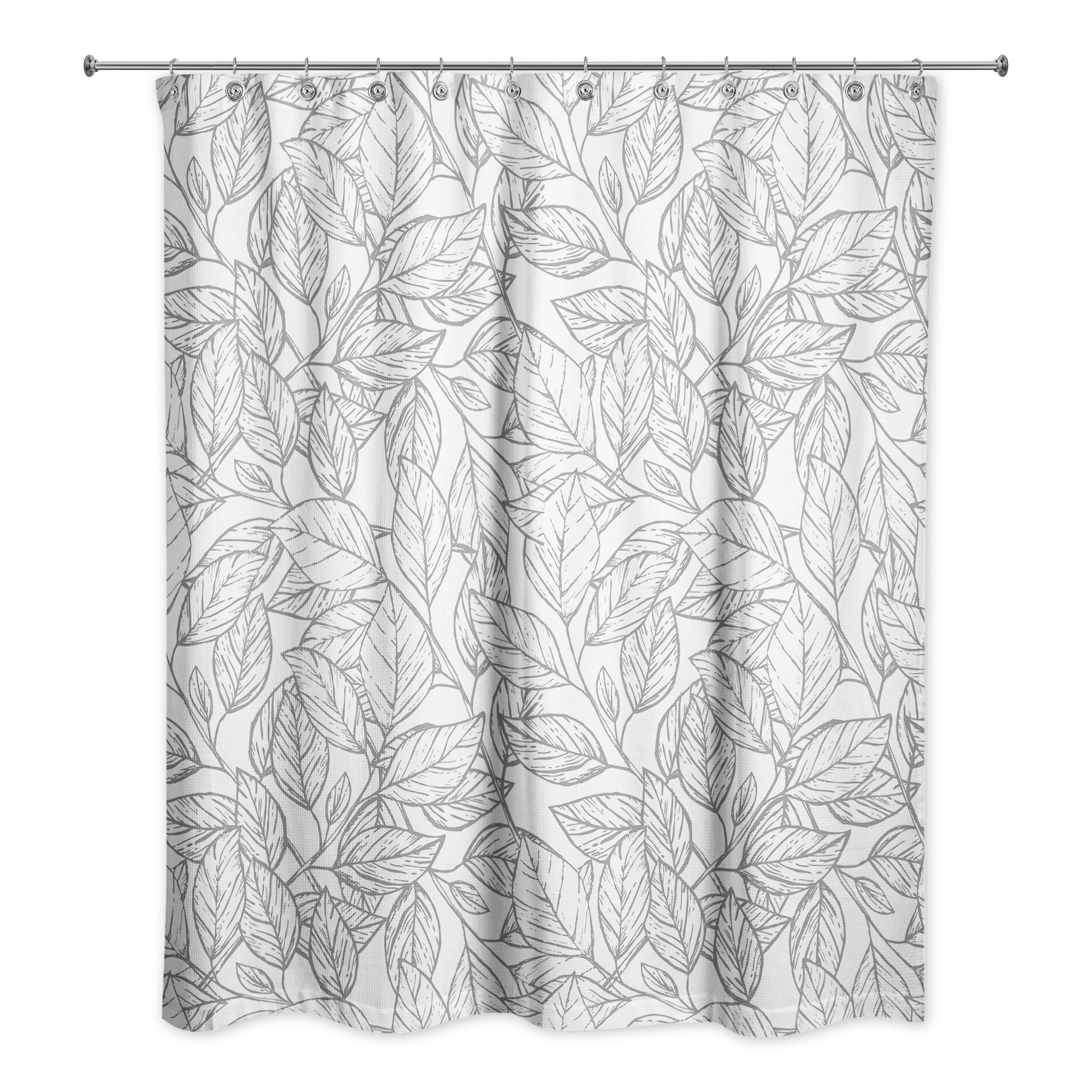 Gray Line Leaf Pattern 71x74 Shower Curtain