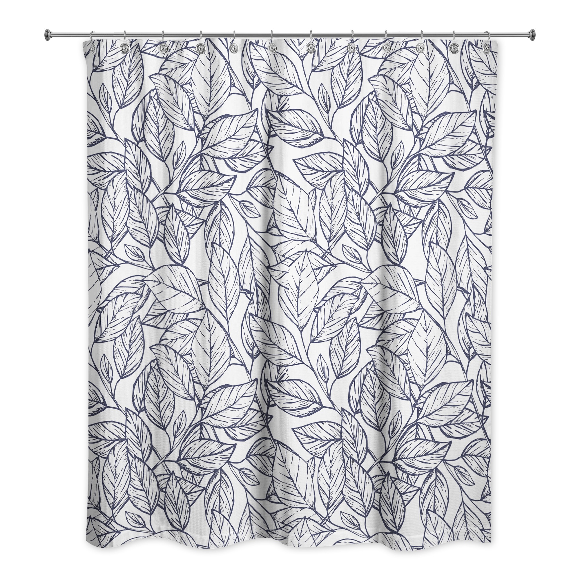 Navy Line Leaf Pattern 71x74 Shower Curtain