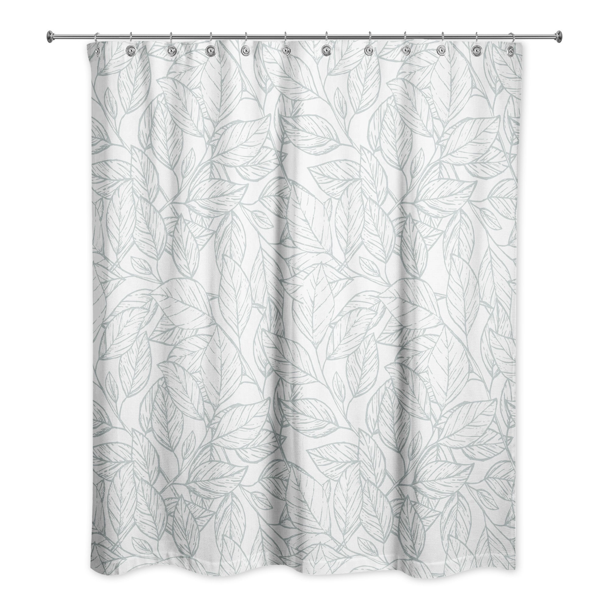 Soft Blue Line Leaf Pattern 71x74 Shower Curtain