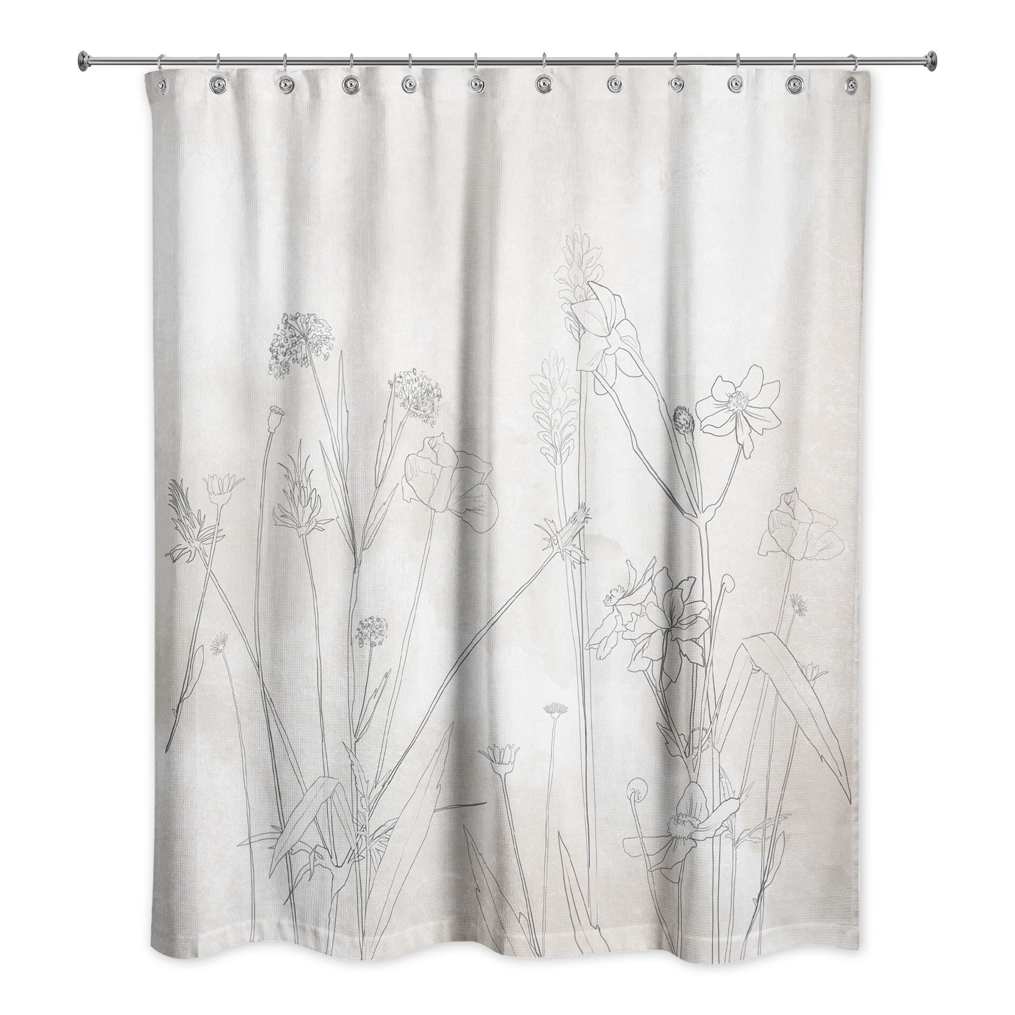 Beige Wildflower Sketch 71x74 Shower Curtain
