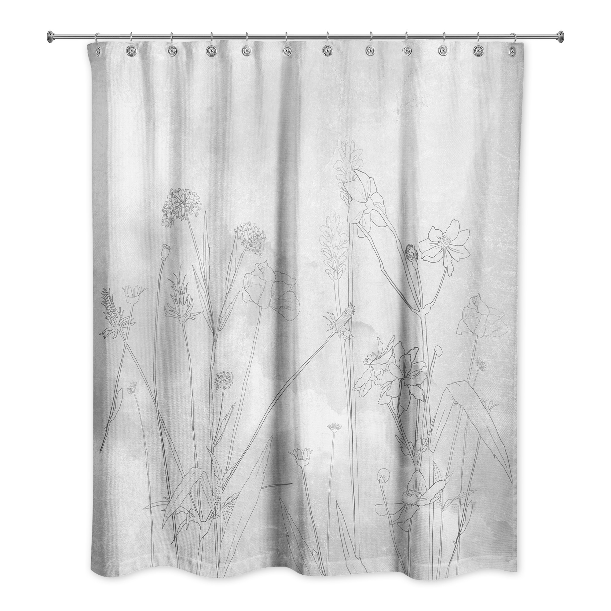 Gray Wildflower Sketch 71x74 Shower Curtain