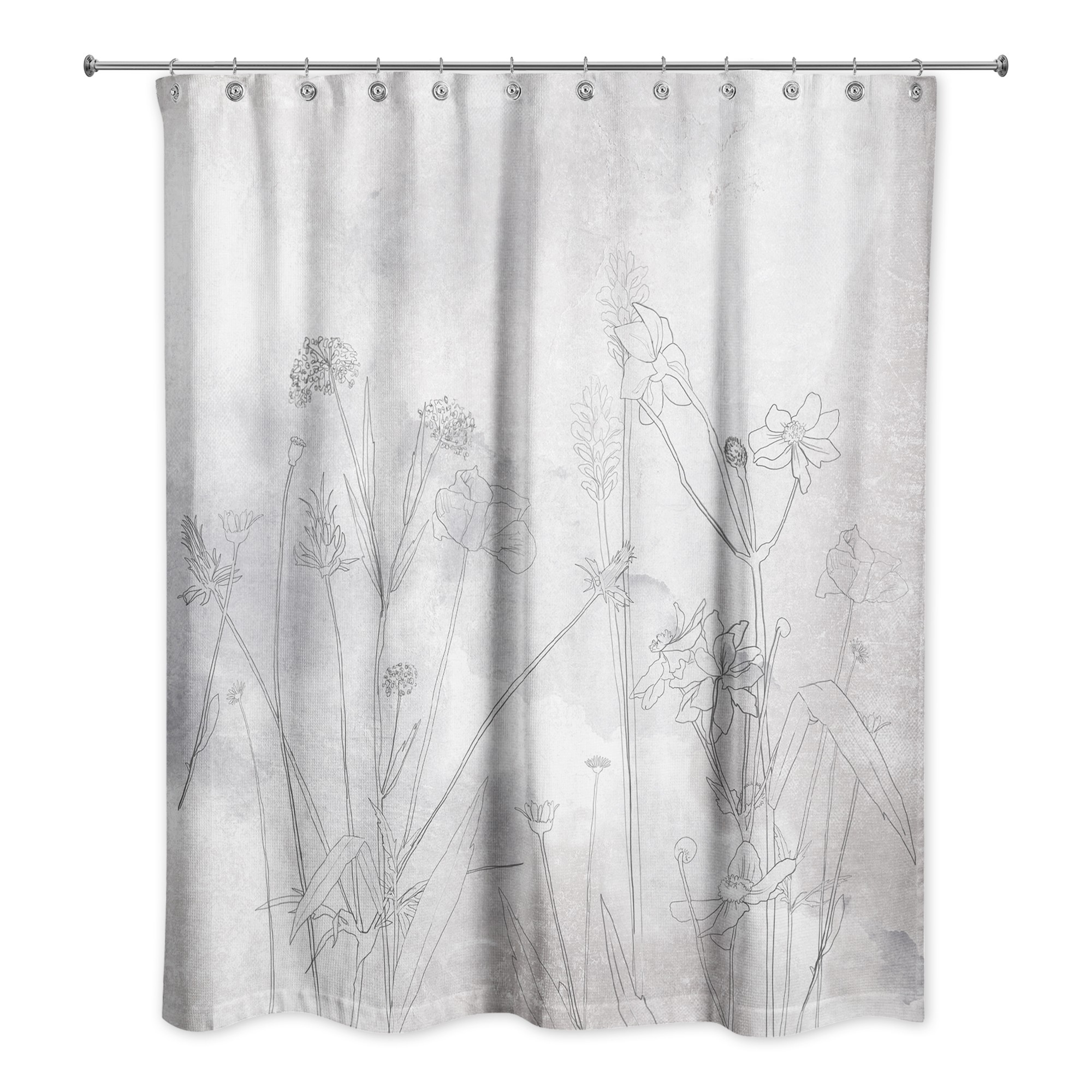 Navy Wildflower Sketch 71x74 Shower Curtain