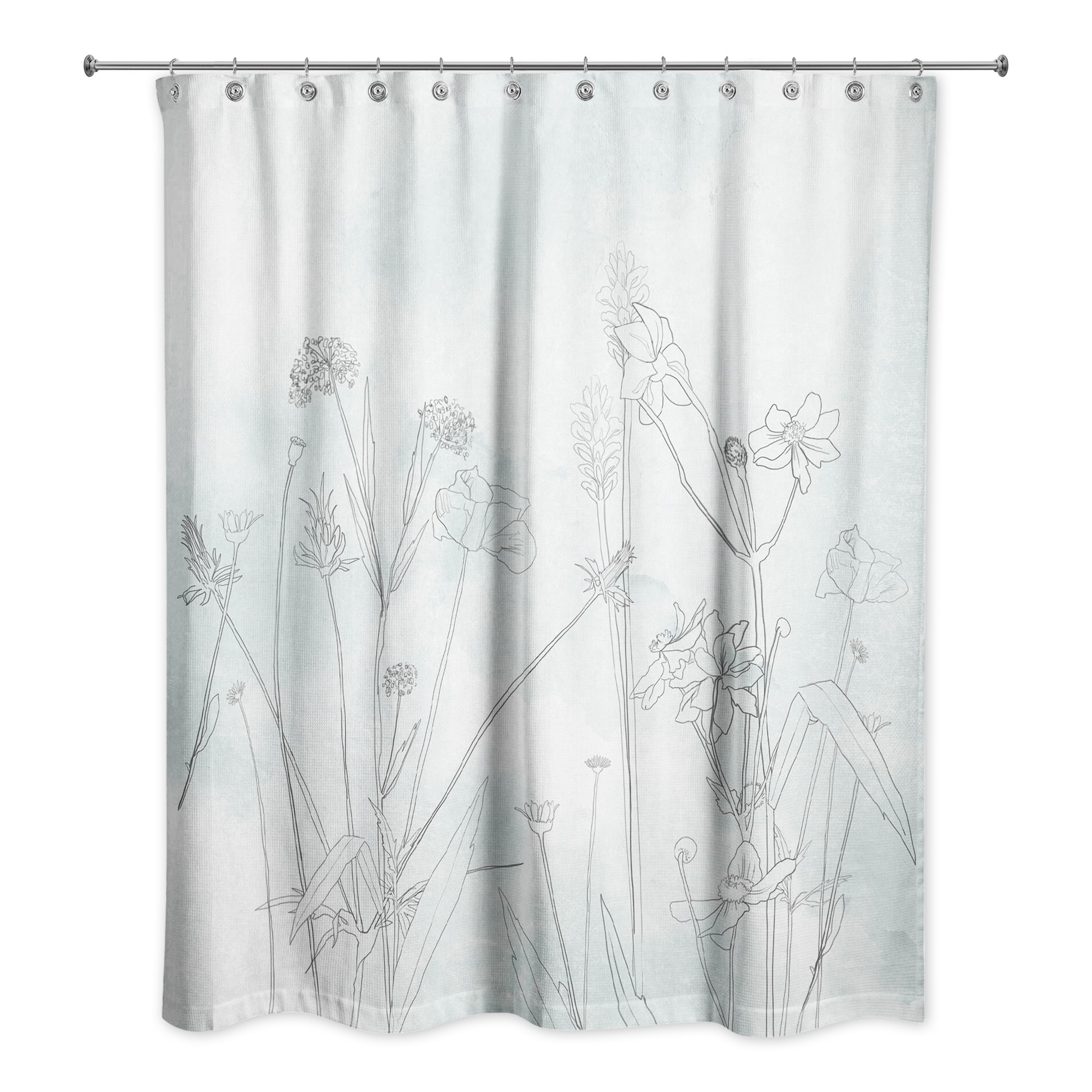 Soft Blue Wildflower Sketch 71x74 Shower Curtain