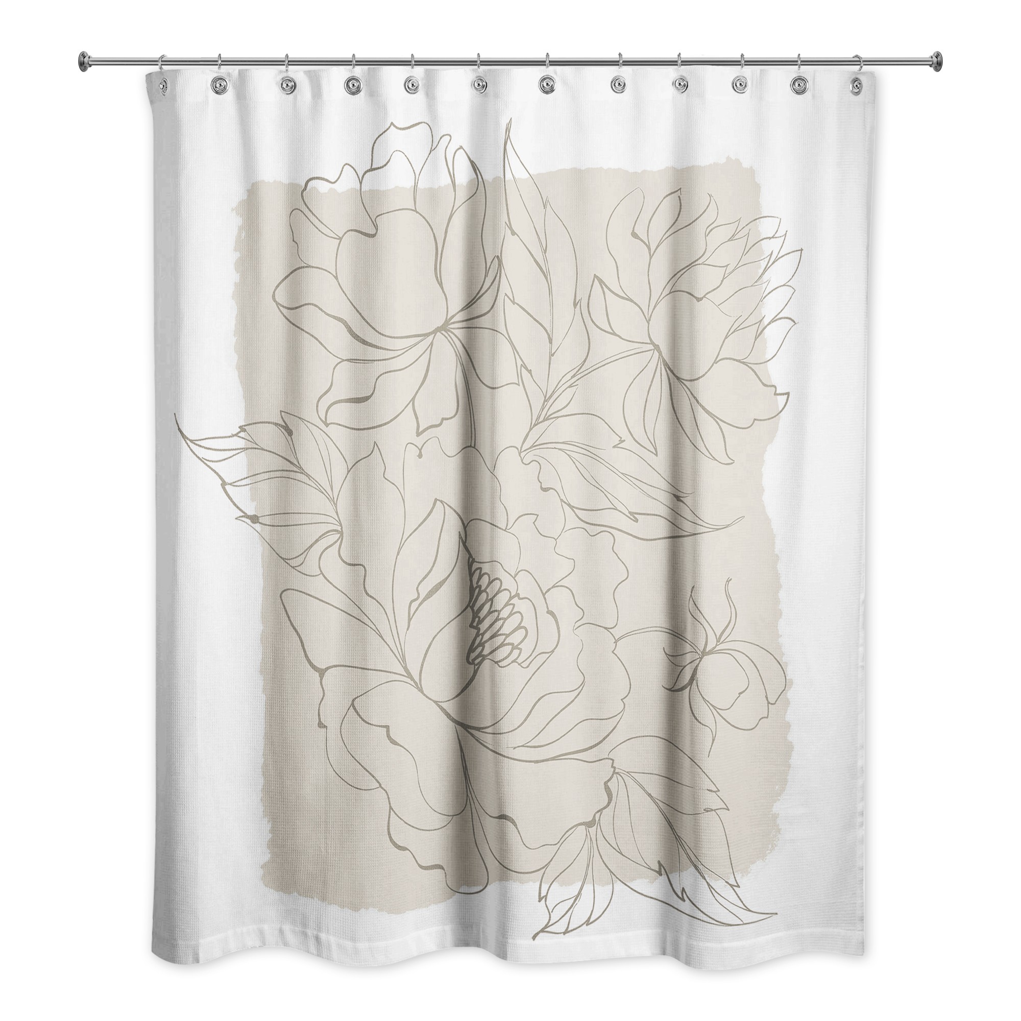 Beige Floral Sketch 71x74 Shower Curtain