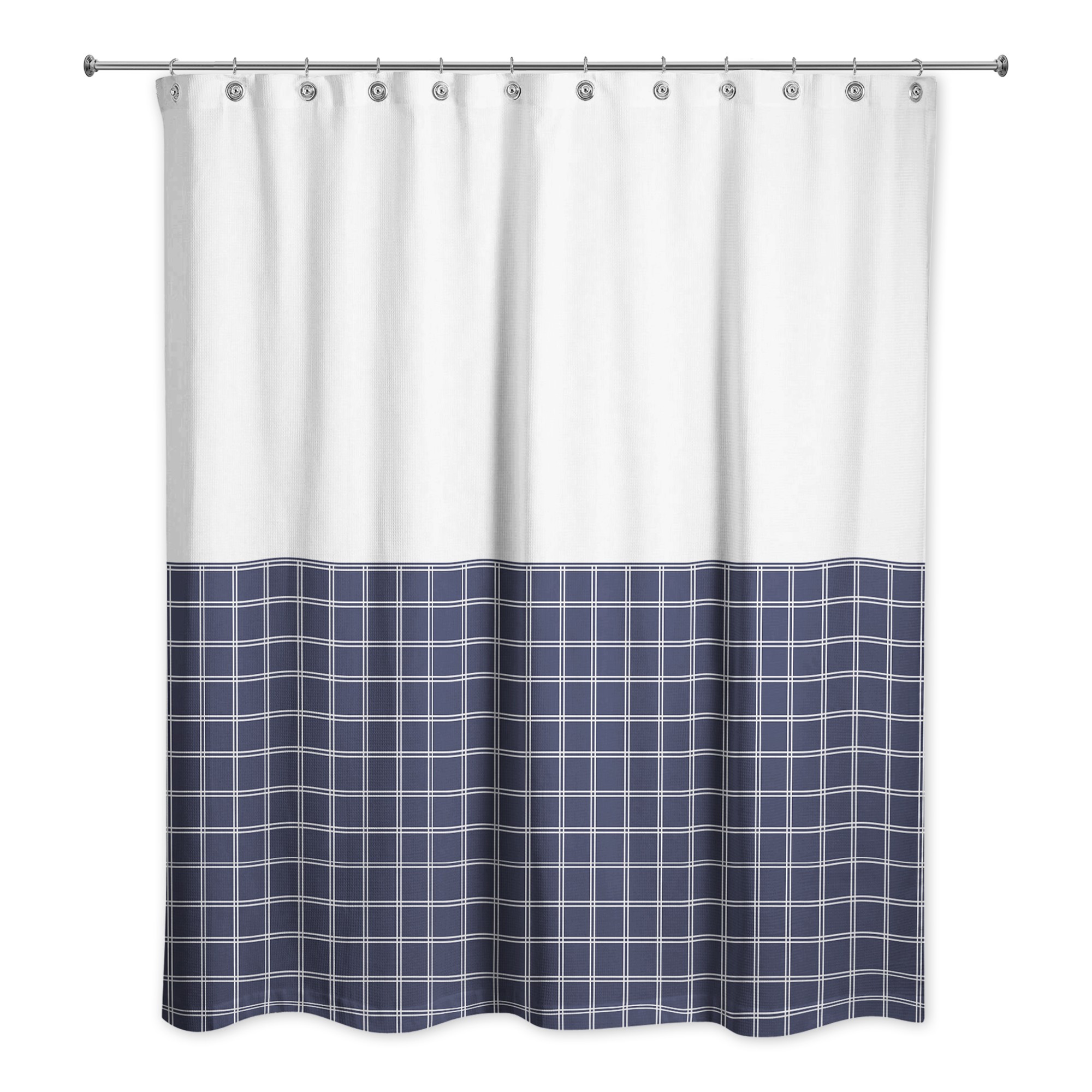 Half Navy Grid 71x74 Shower Curtain