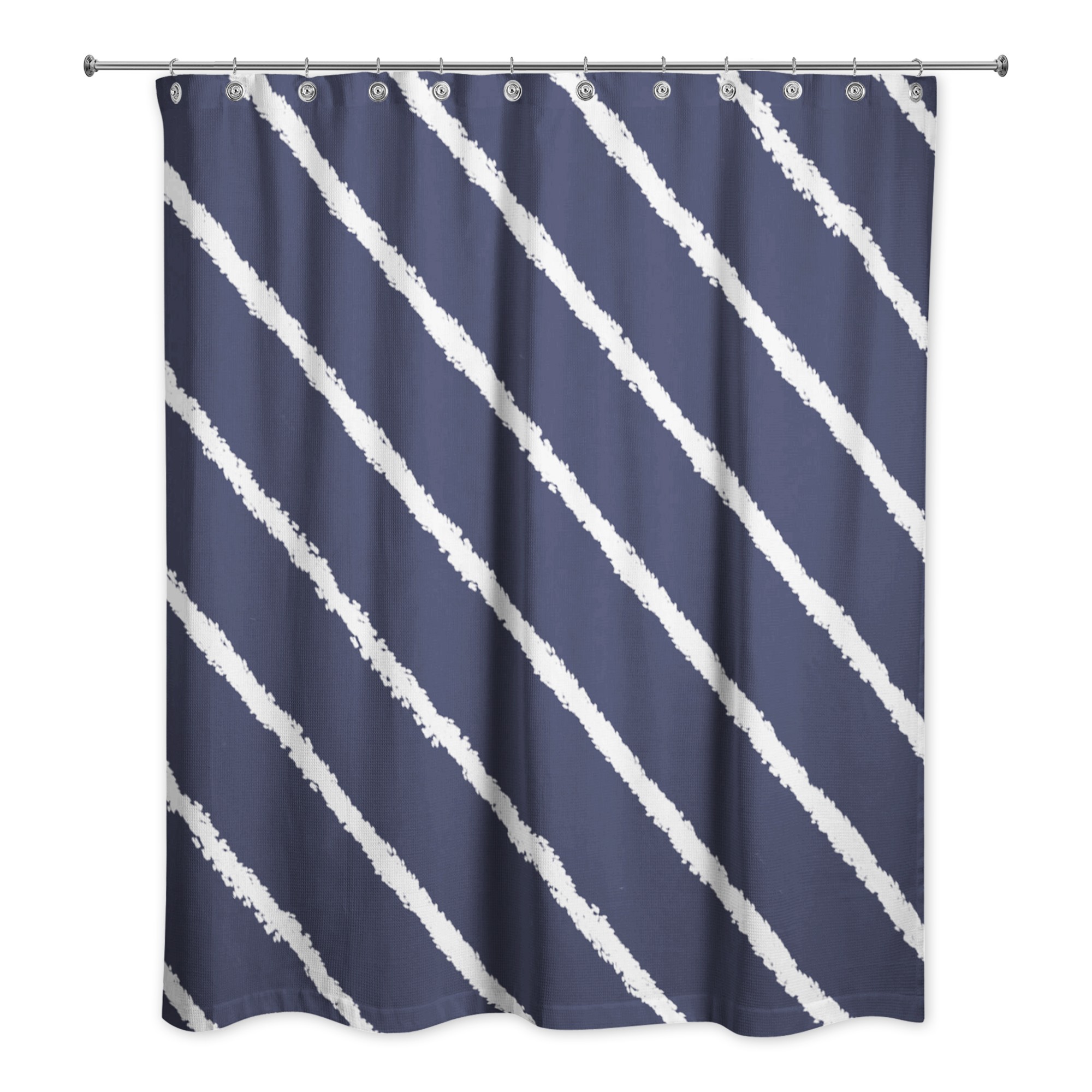 Navy Diagonal Stripes 71x74 Shower Curtain