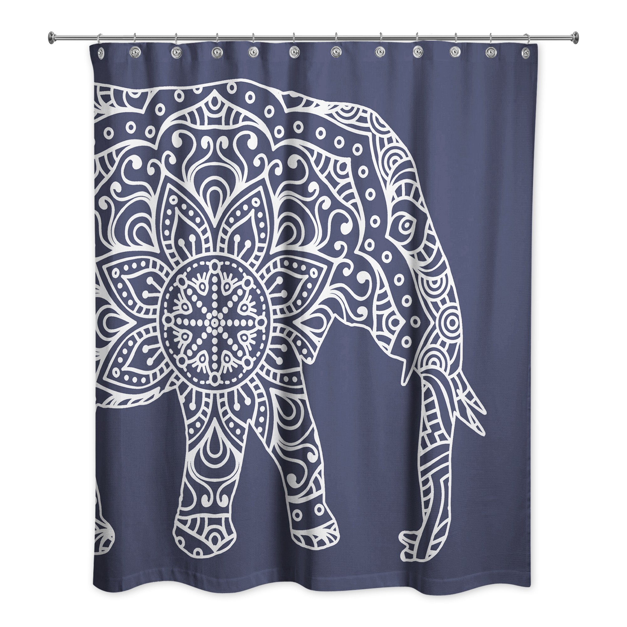 Navy Mandala Elephant 71x74 Shower Curtain
