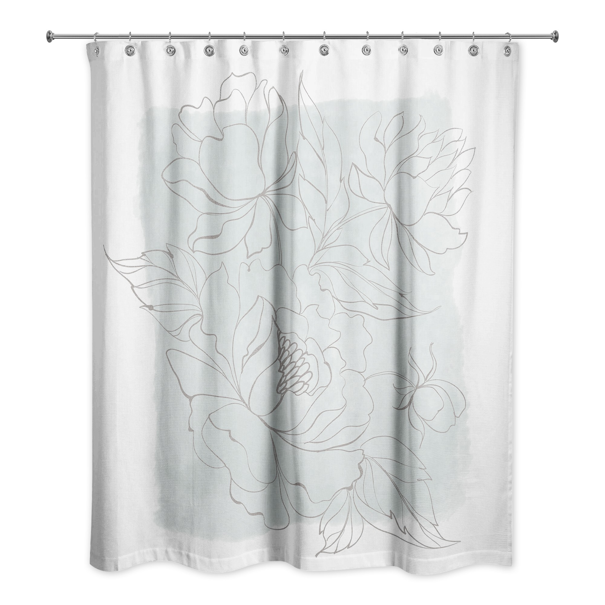 Soft Blue Floral Sketch 71x74 Shower Curtain