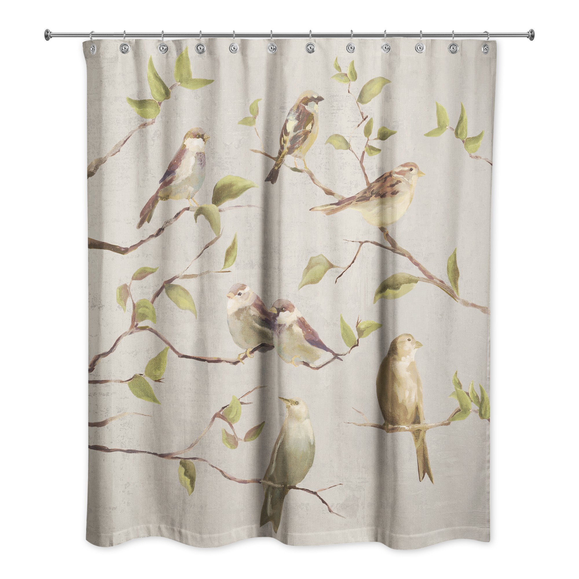 Biege Birds on Branches 71x74 Shower Curtain
