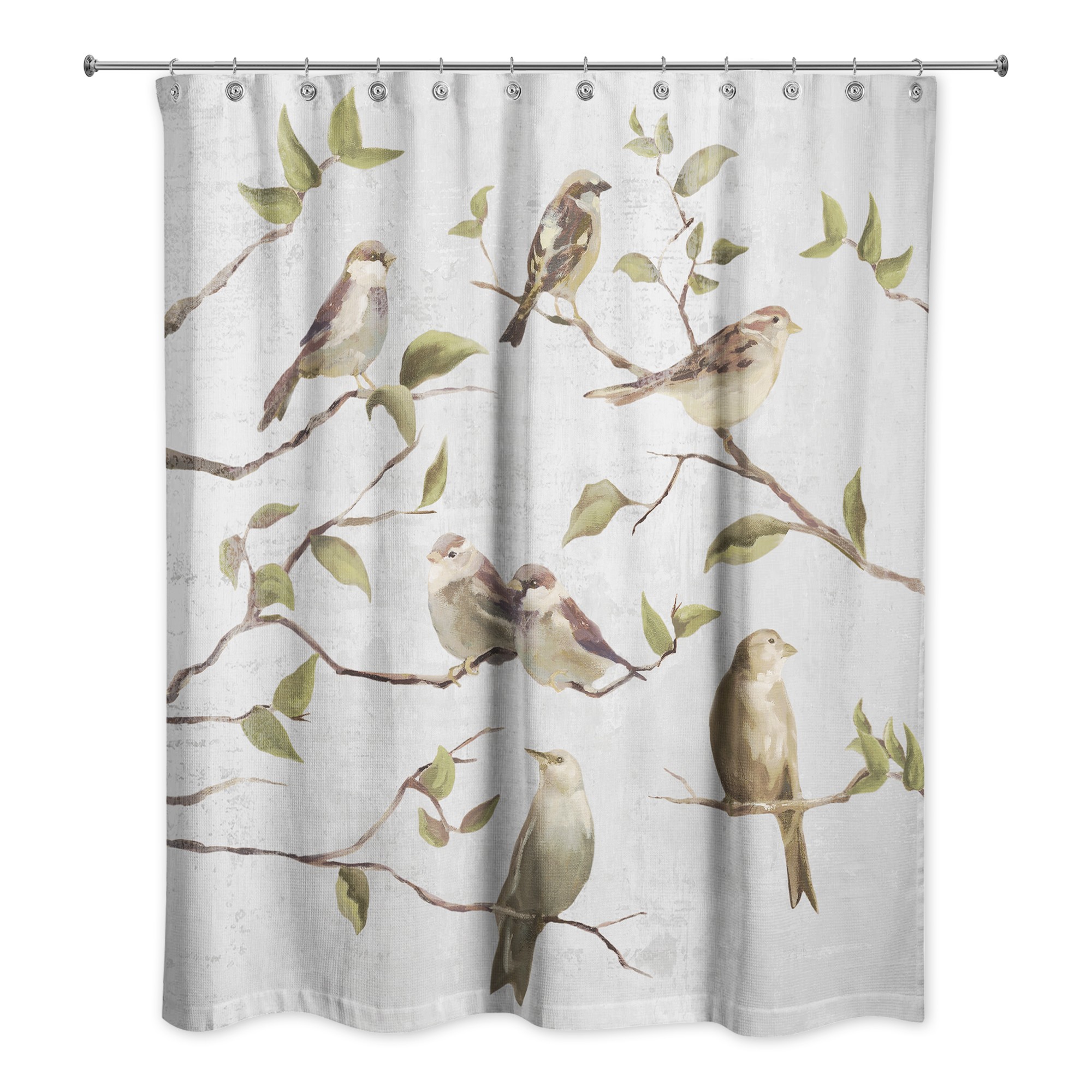 Light Gray Birds on Branches 71x74 Shower Curtain
