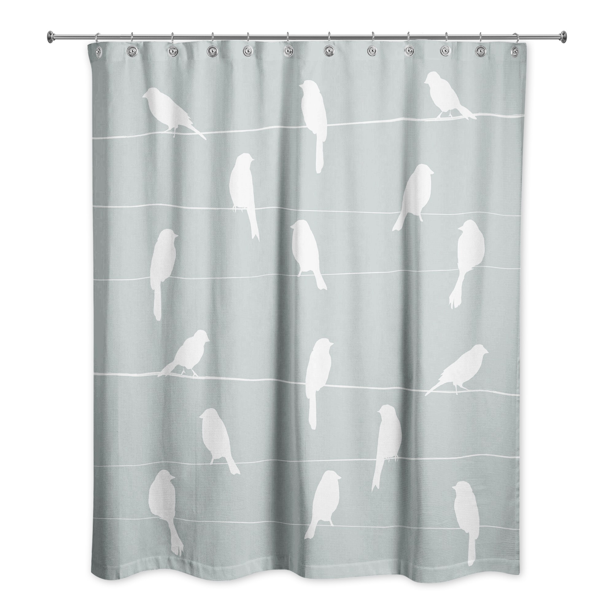 Light Blue Birds on Wire 71x74 Shower Curtain