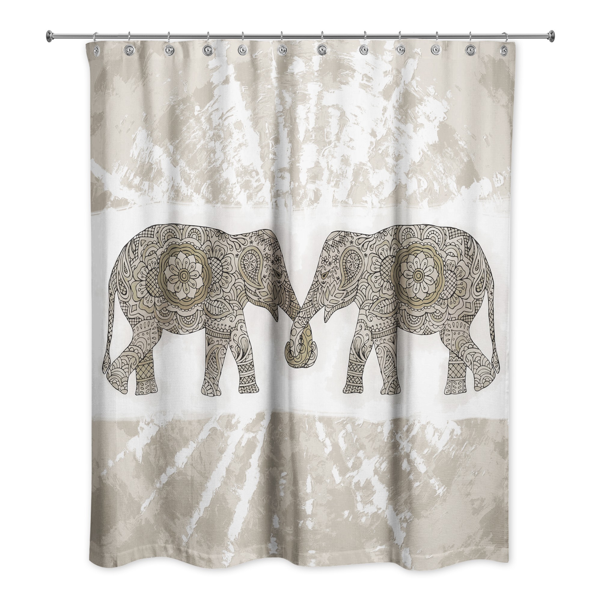 Beige Boho Elephants 71x74 Shower Curtain