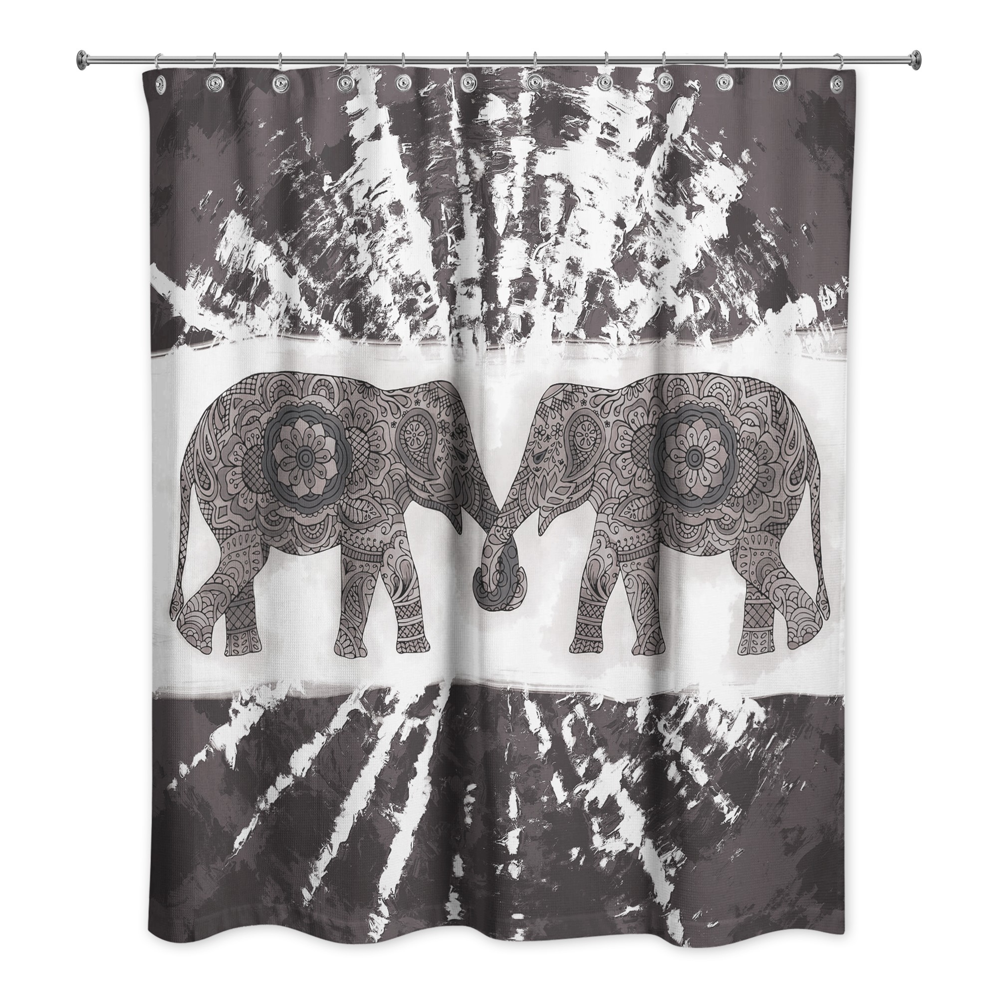 Gray Boho Elephants 71x74 Shower Curtain
