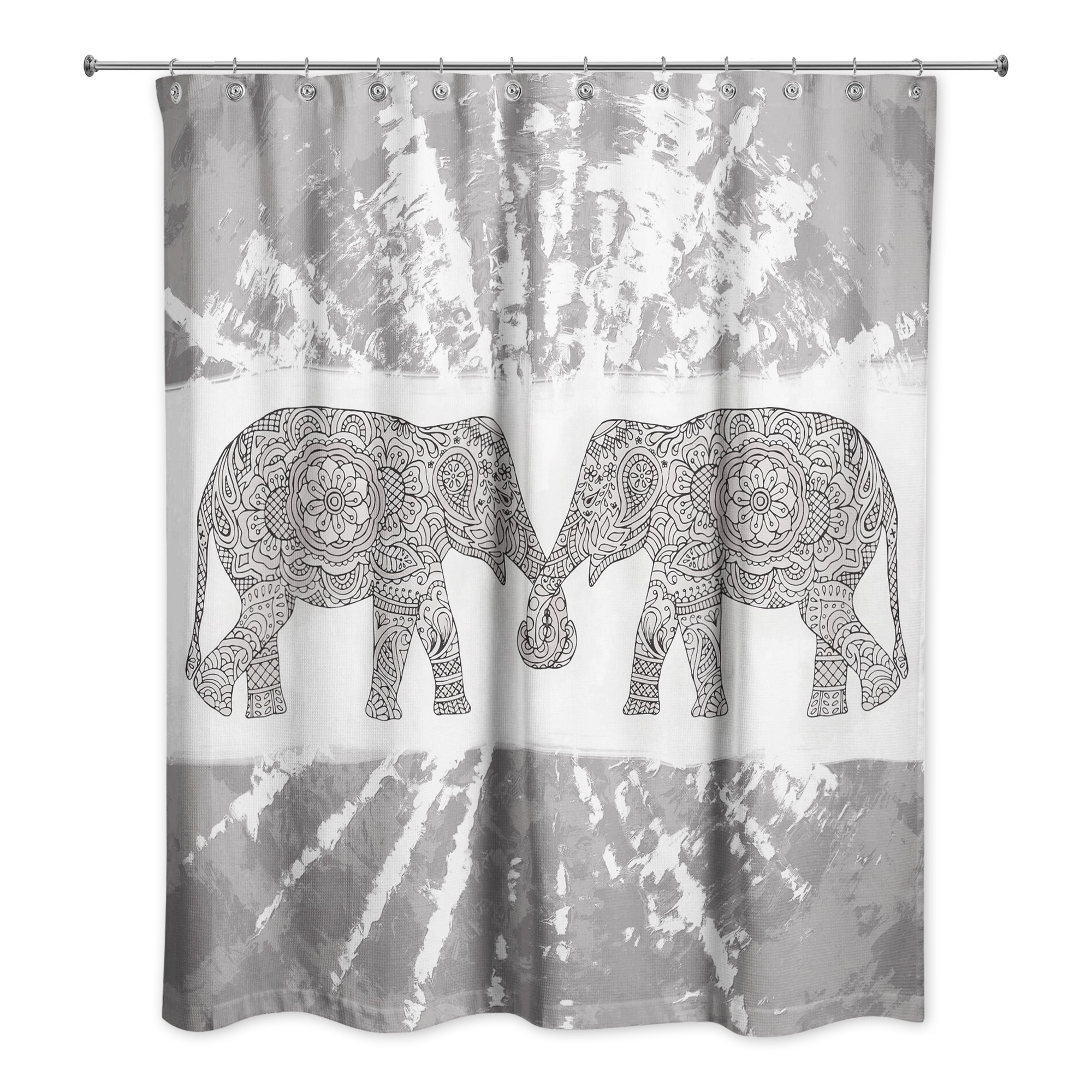 Light Gray Boho Elephants 71x74 Shower Curtain
