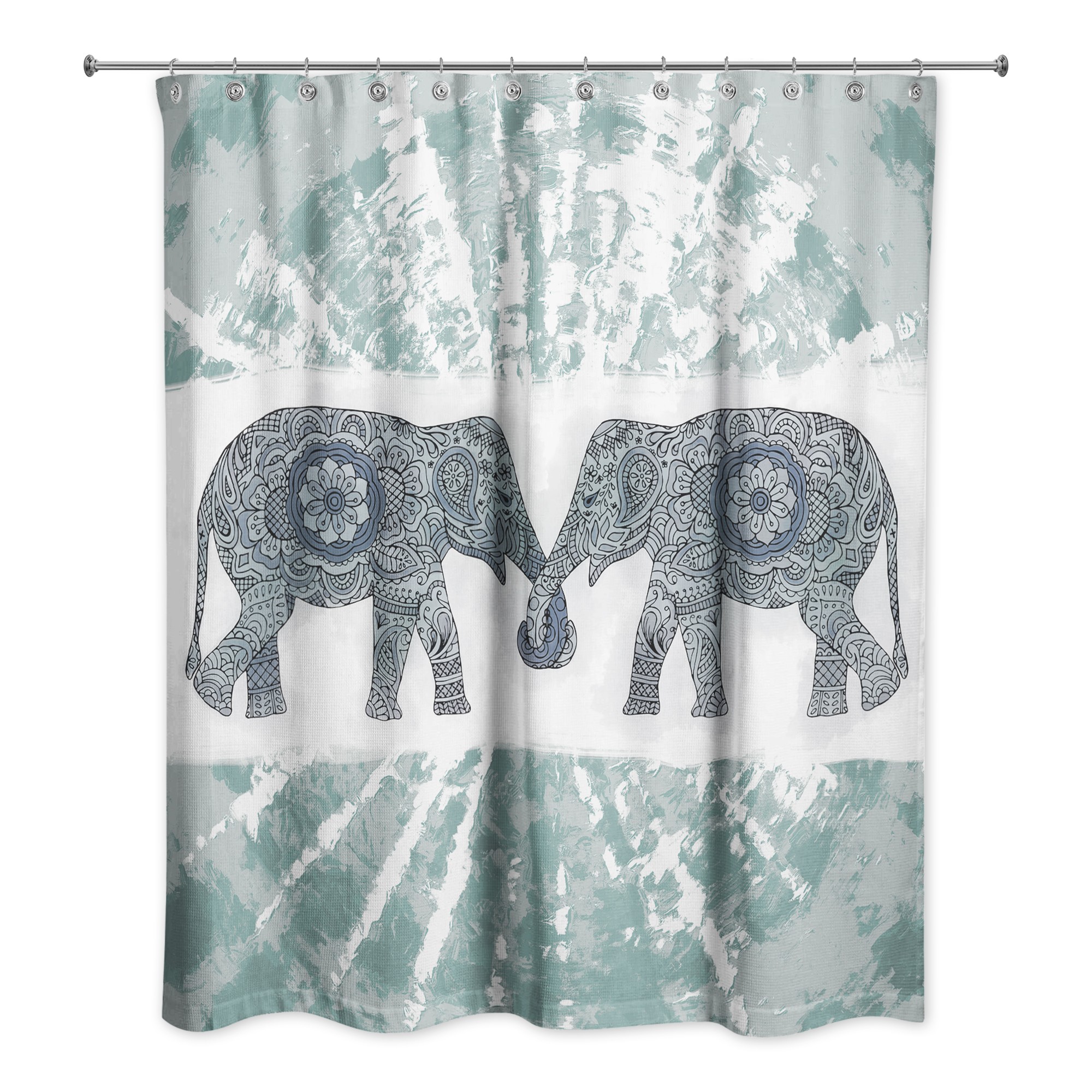 Soft Blue Boho Elephants 71x74 Shower Curtain