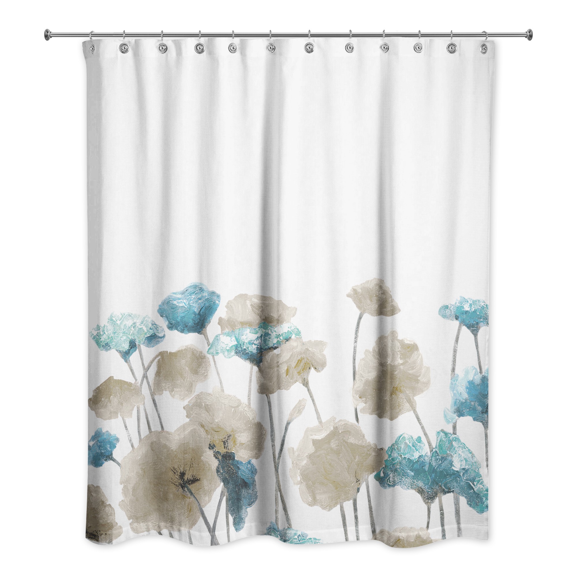 Blue Beige Painted Flowers 71x74 Shower Curtain