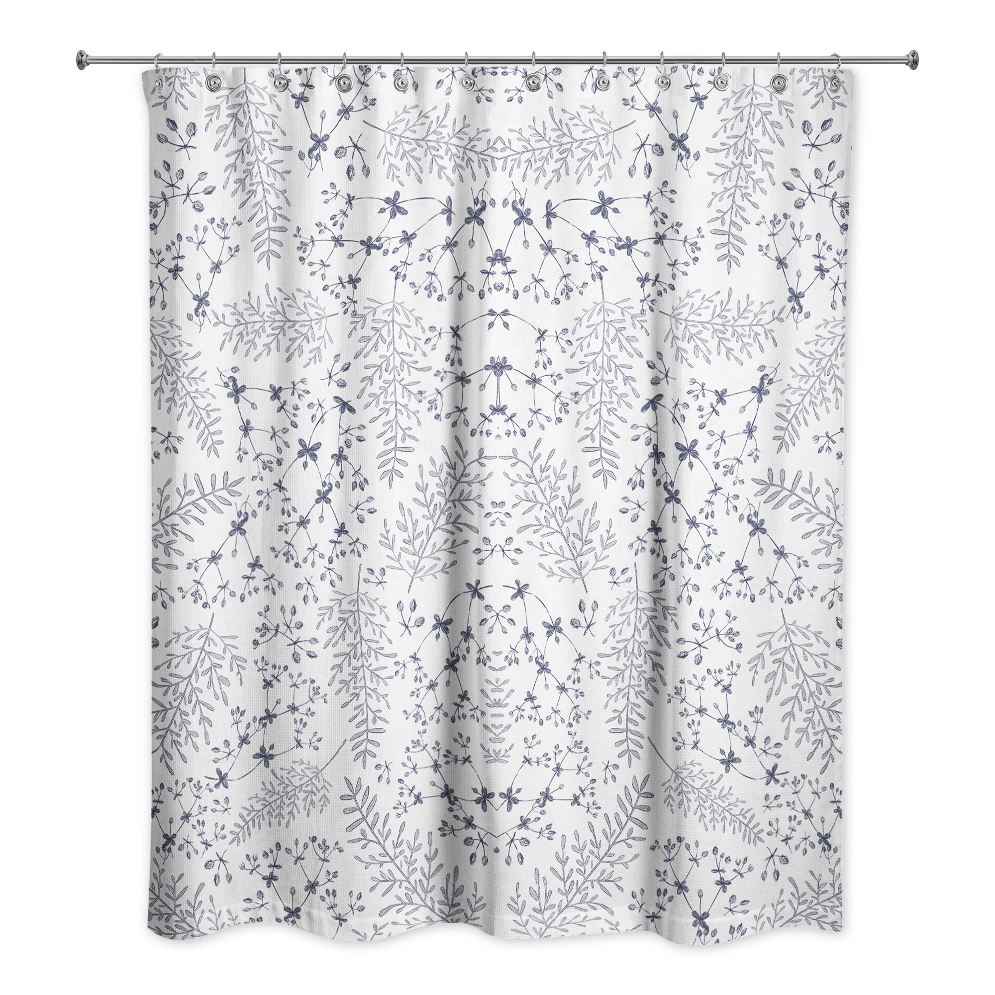 Navy Botanical Pattern 71x74 Shower Curtain