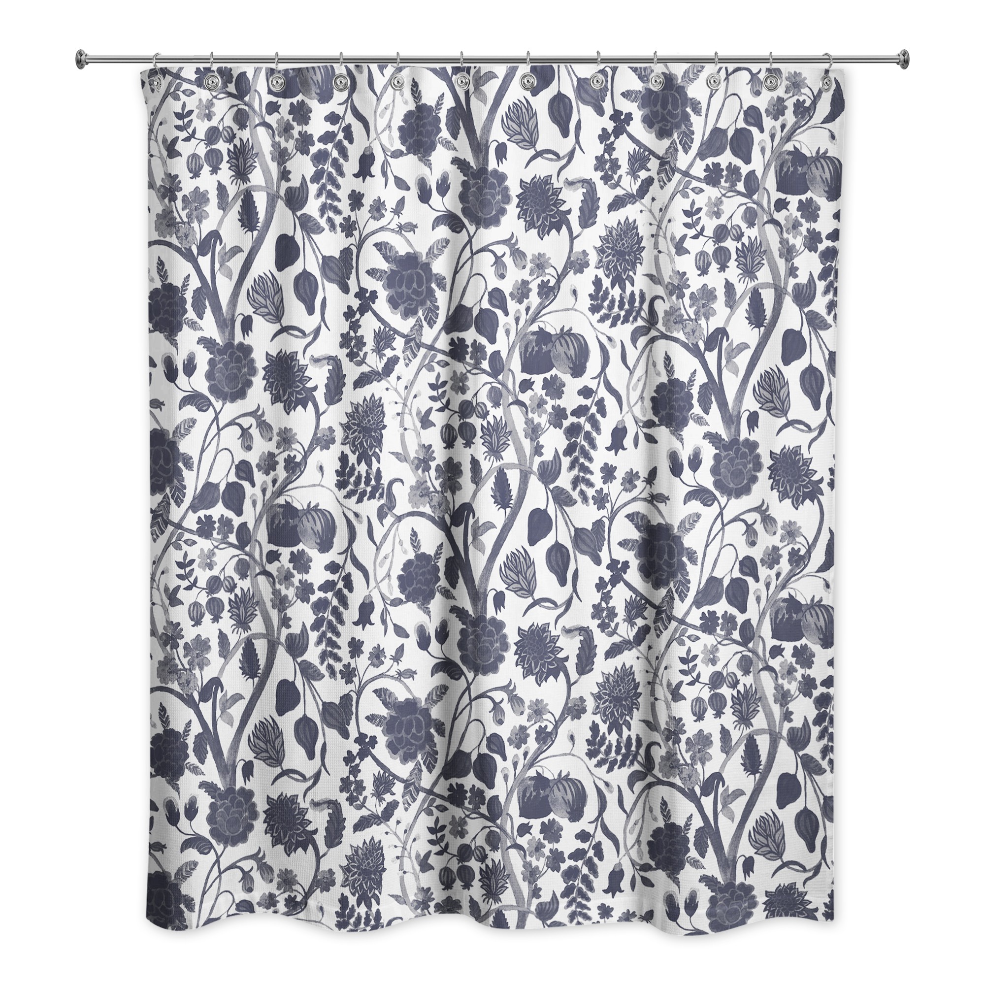Navy Watercolor Floral 71x74 Shower Curtain