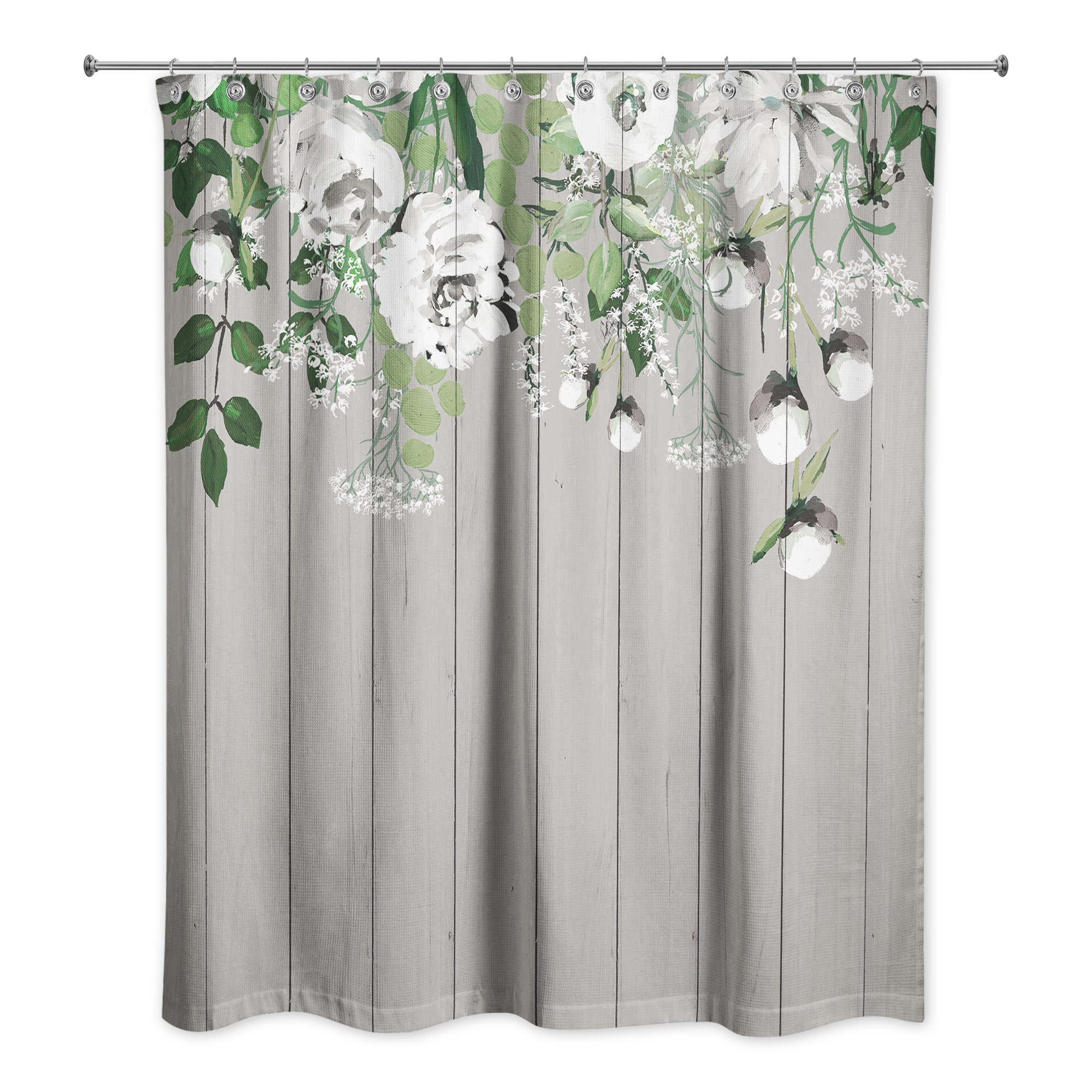 Painted Flowers on Light Gray 71x74 Shower Curtain