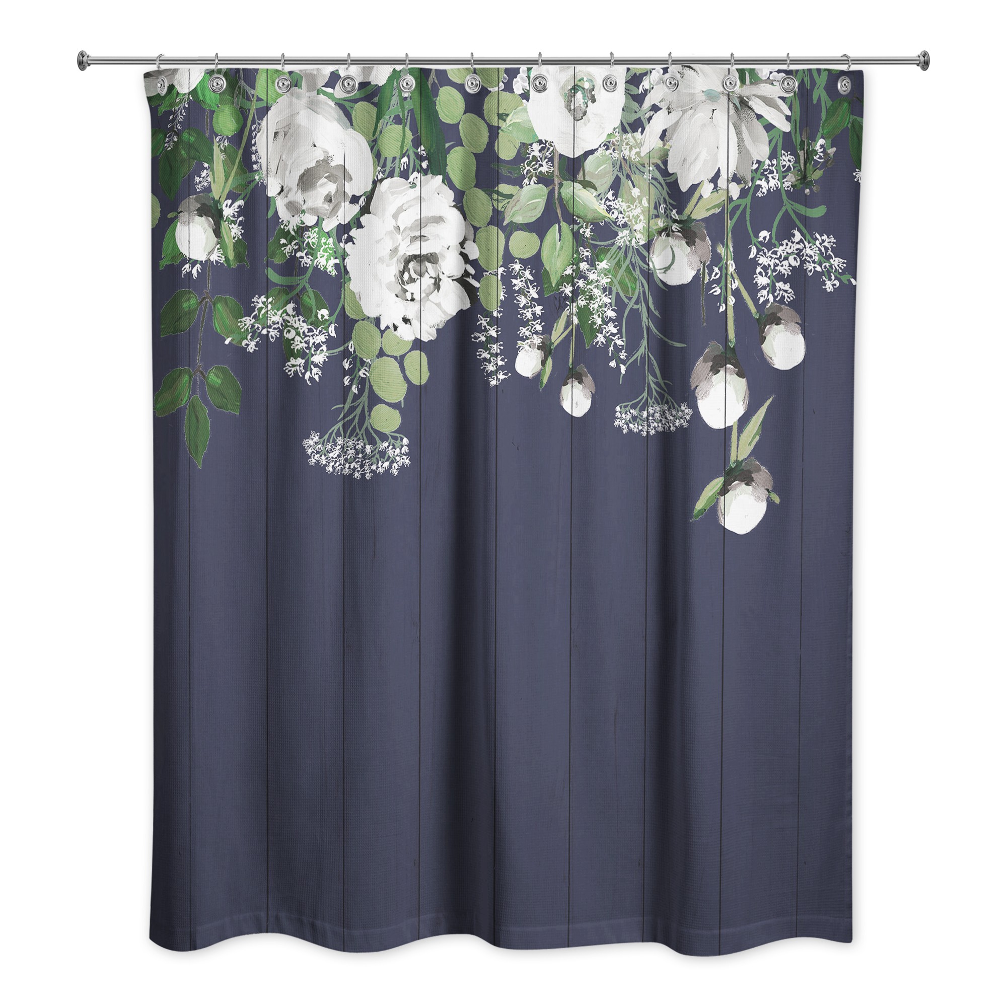 Painted Flowers on Navy 71x74 Shower Curtain