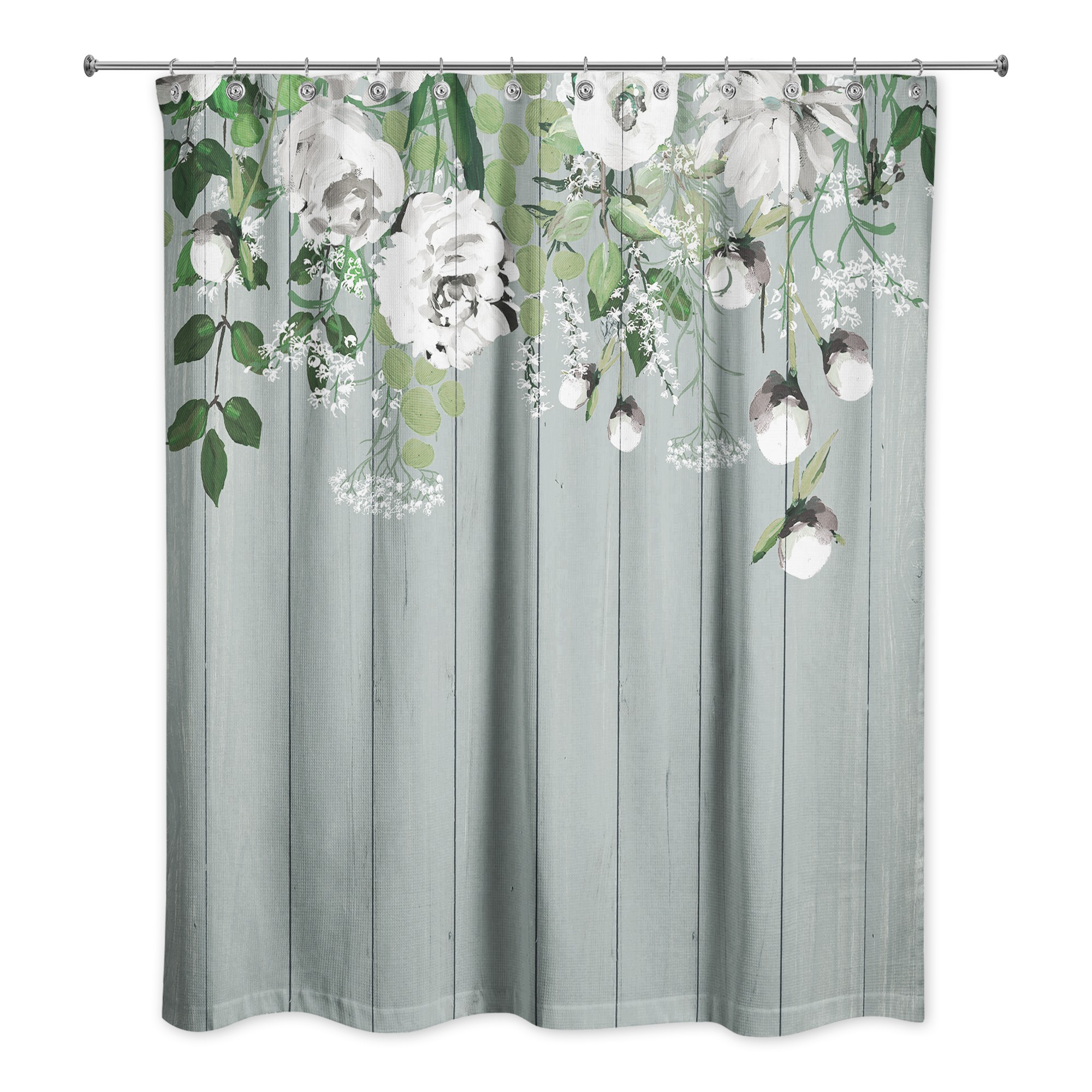 Painted Flowers on Soft Blue 71x74 Shower Curtain