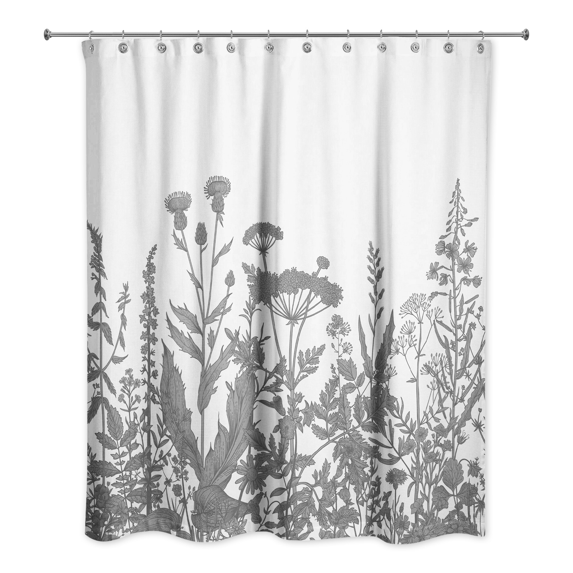 Gray Wildflowers 71x74 Shower Curtain