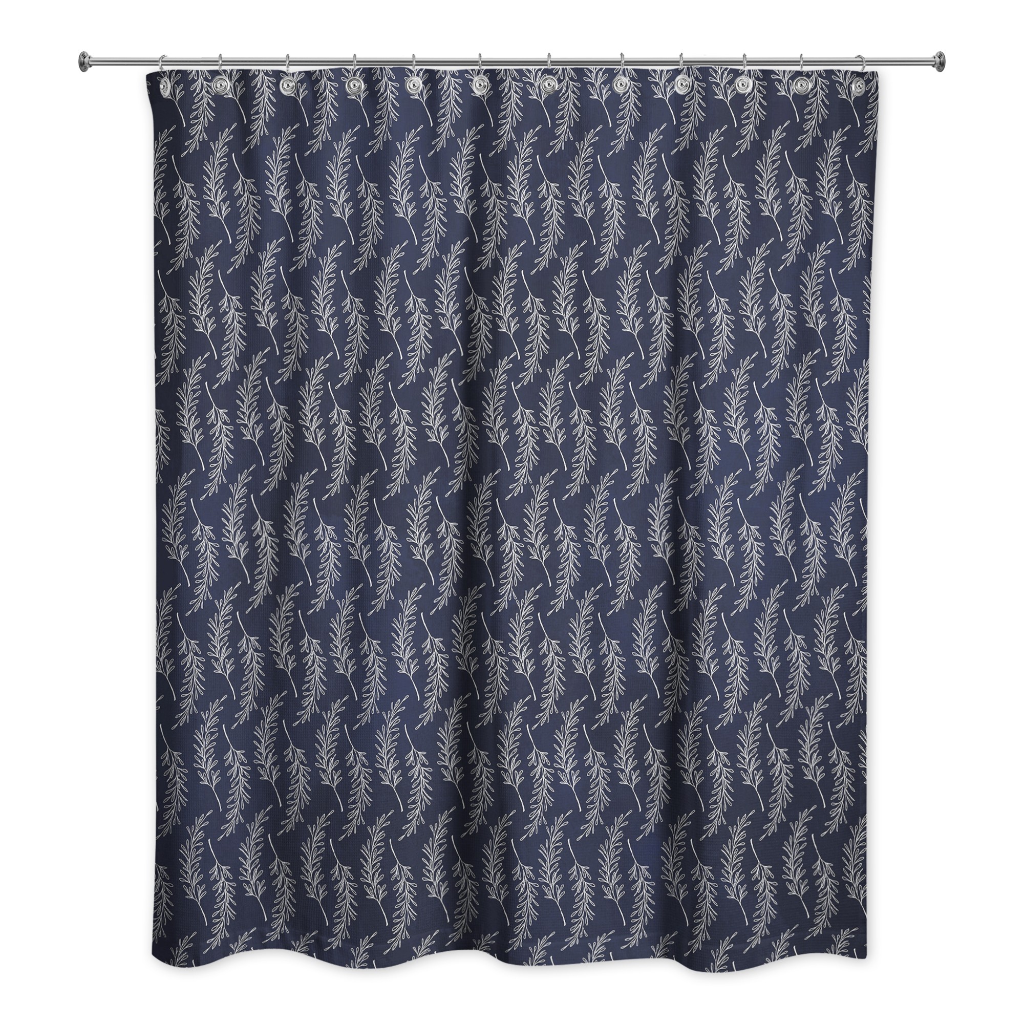 Navy Leaf Pattern 71x74 Shower Curtain
