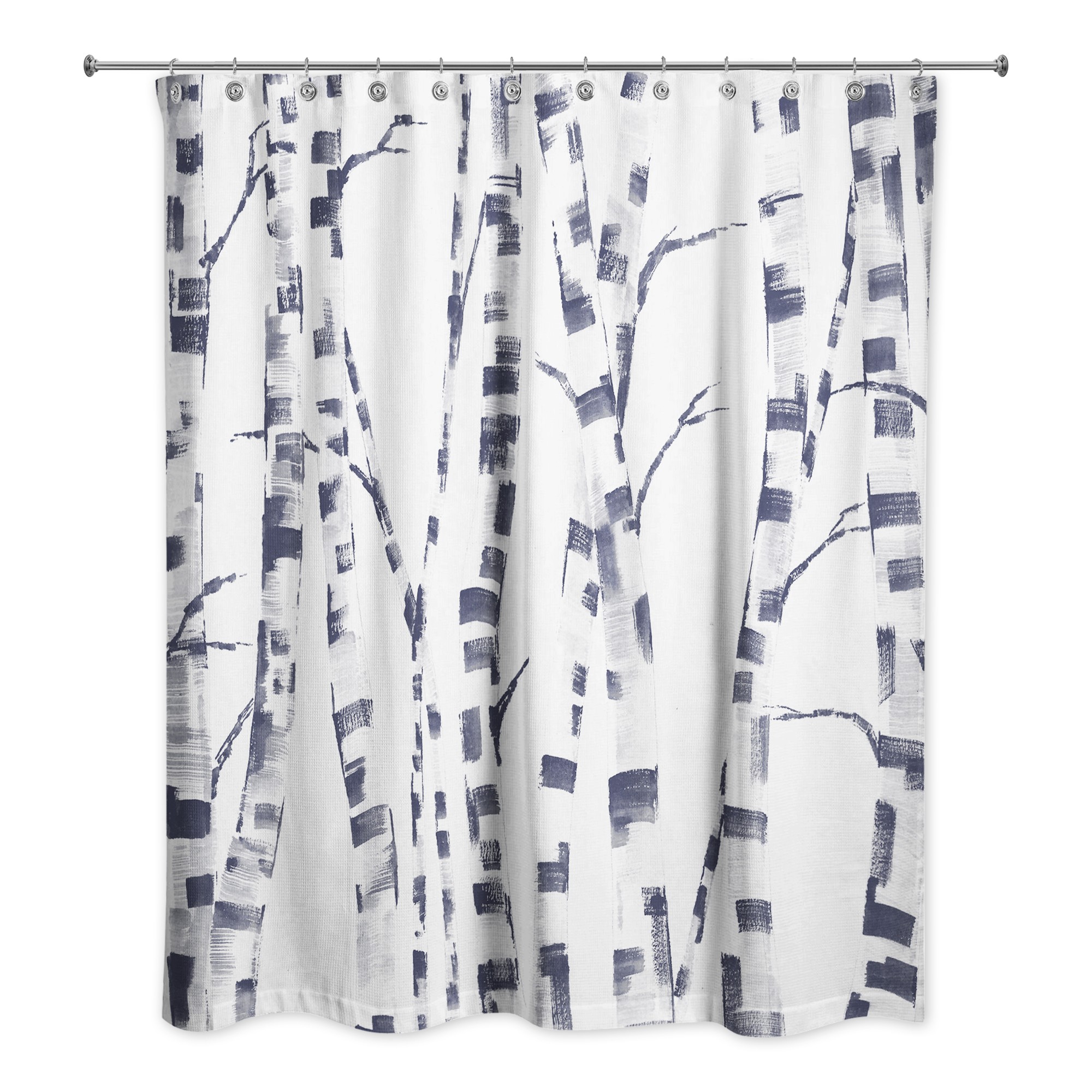 Navy Painted Birches 71x74 Shower Curtain
